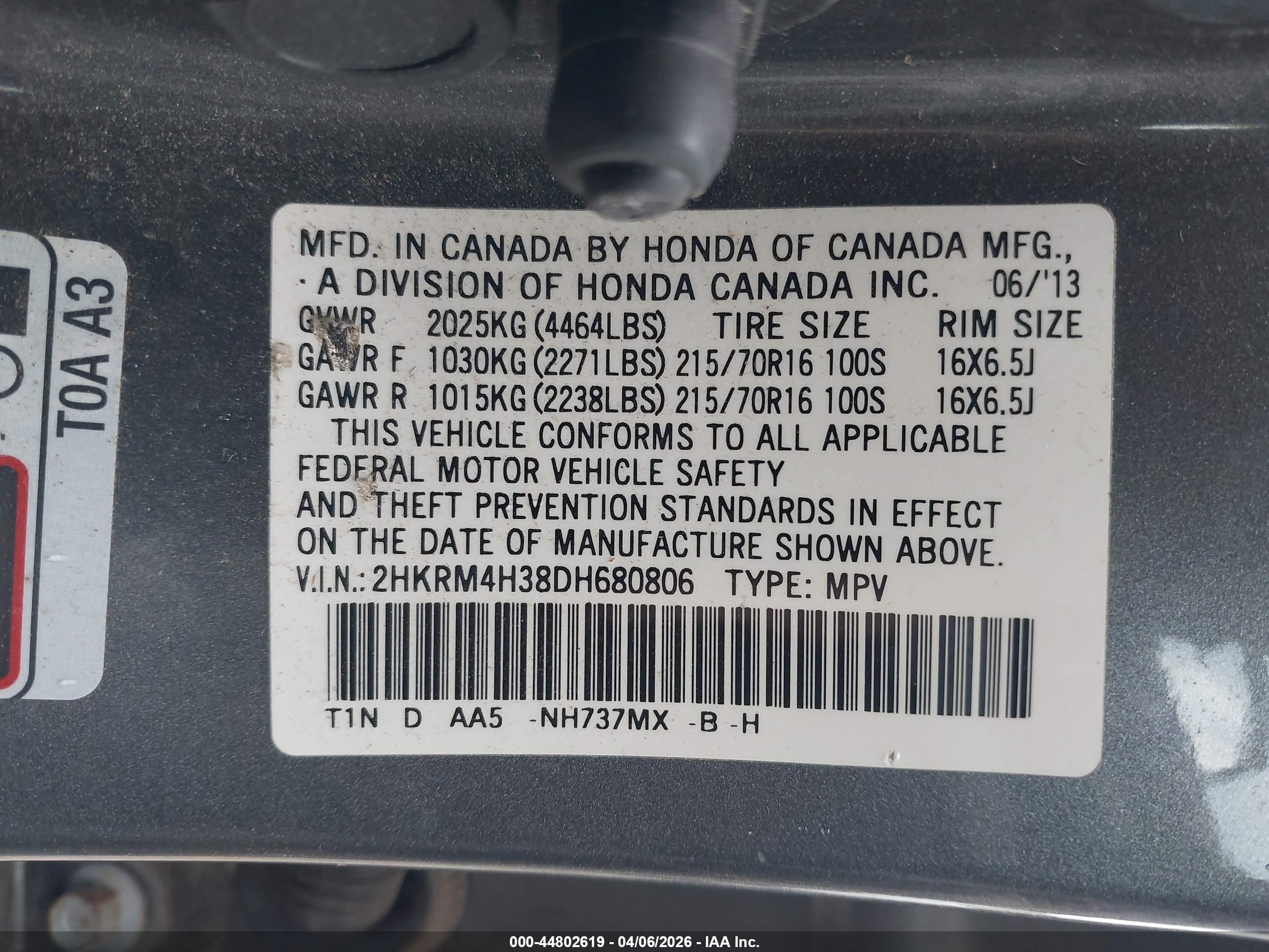 2013 Honda Cr-v Lx Gray vin: 2HKRM4H38DH680806