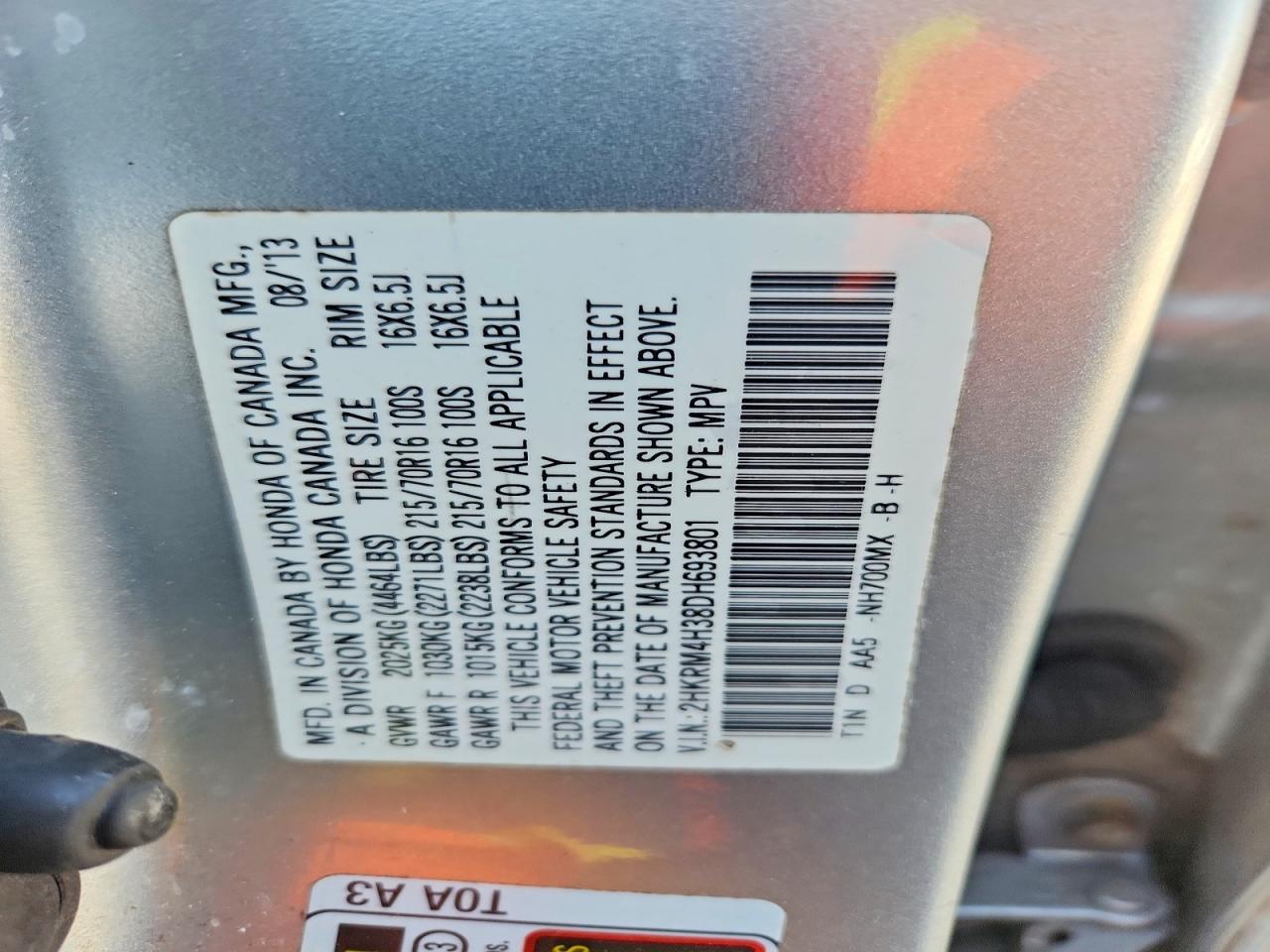2013 Honda Cr-v Lx Gray vin: 2HKRM4H38DH693801