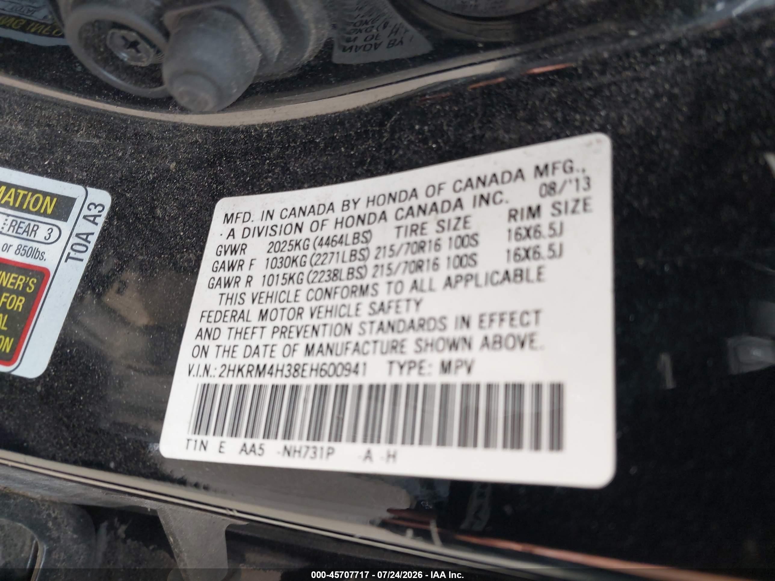 2014 Honda Cr-v Lx Black vin: 2HKRM4H38EH600941