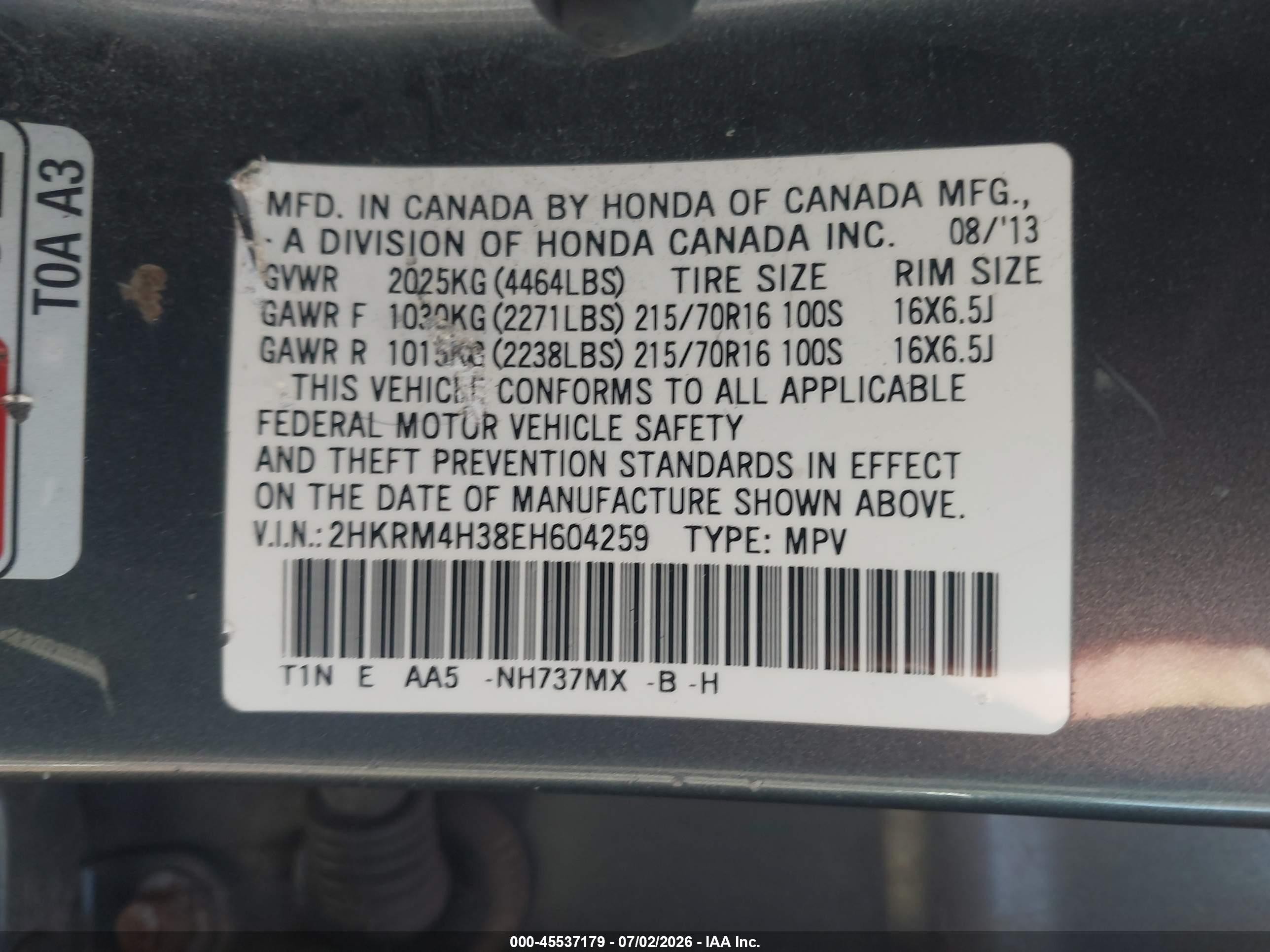2014 Honda Cr-v Lx Gray vin: 2HKRM4H38EH604259