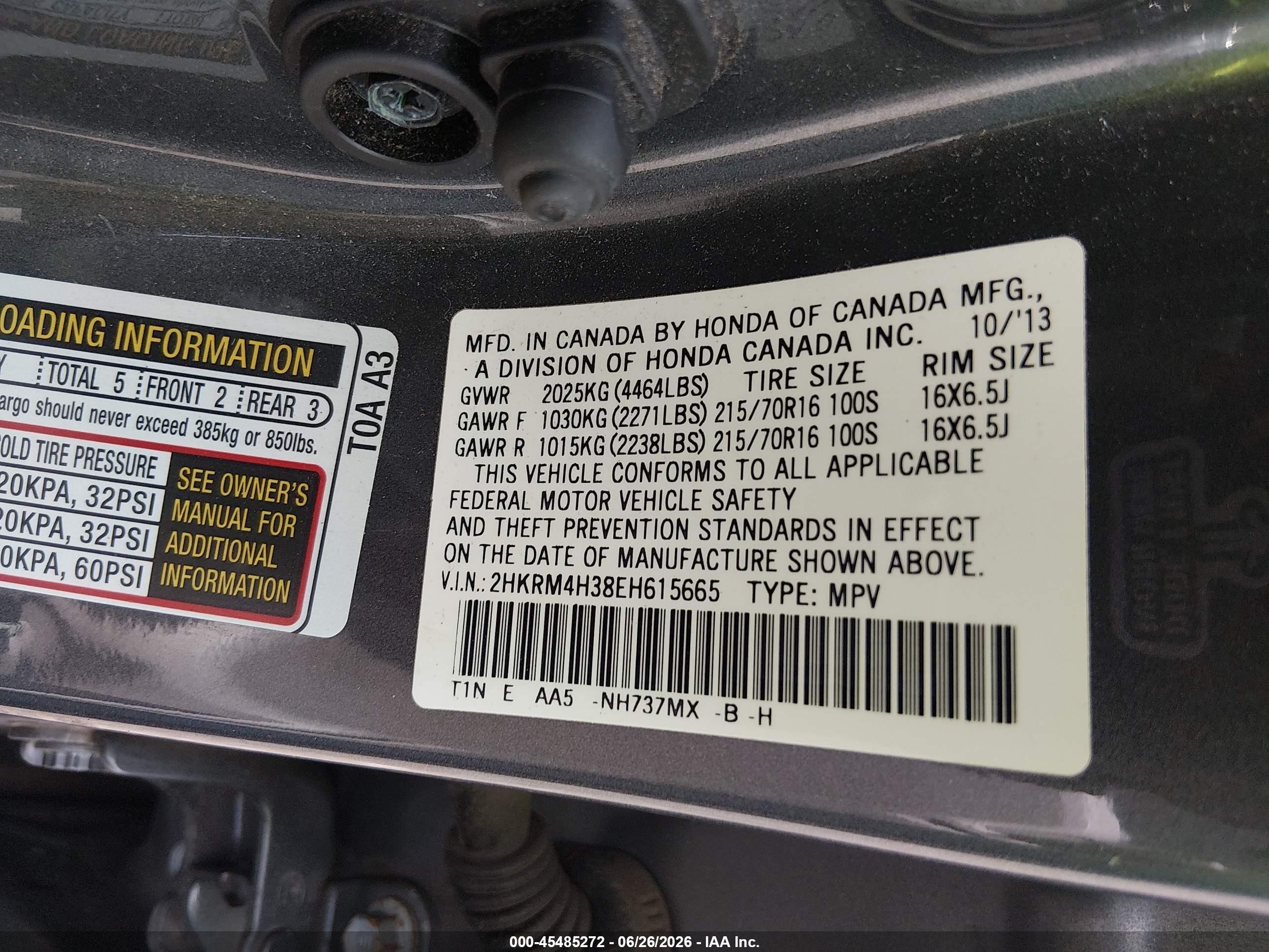 2014 Honda Cr-v Lx Серый vin: 2HKRM4H38EH615665