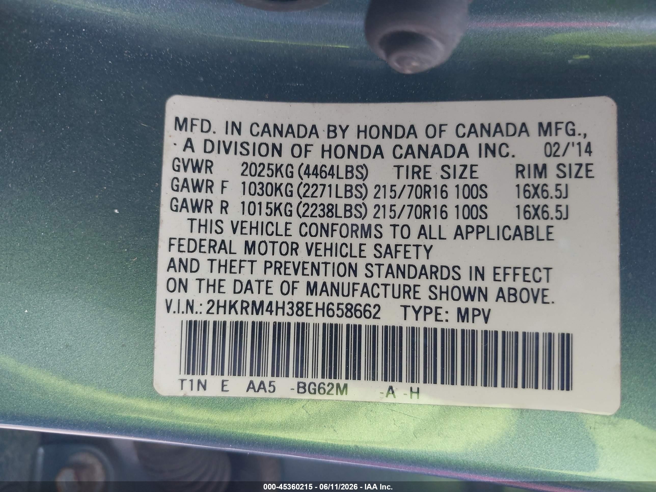 2014 Honda Cr-v Lx Light Blue vin: 2HKRM4H38EH658662