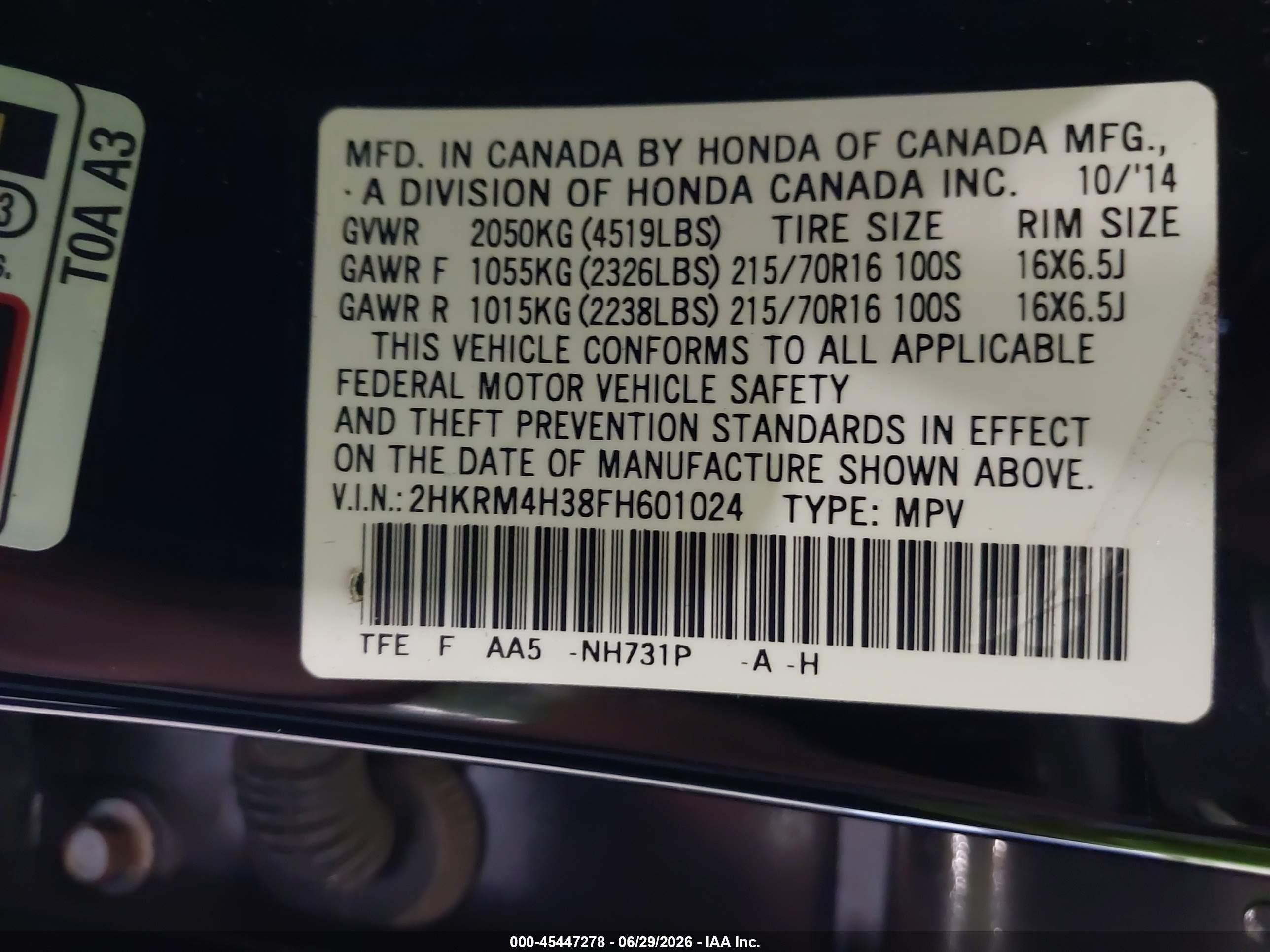 2015 Honda Cr-v Lx Black vin: 2HKRM4H38FH601024