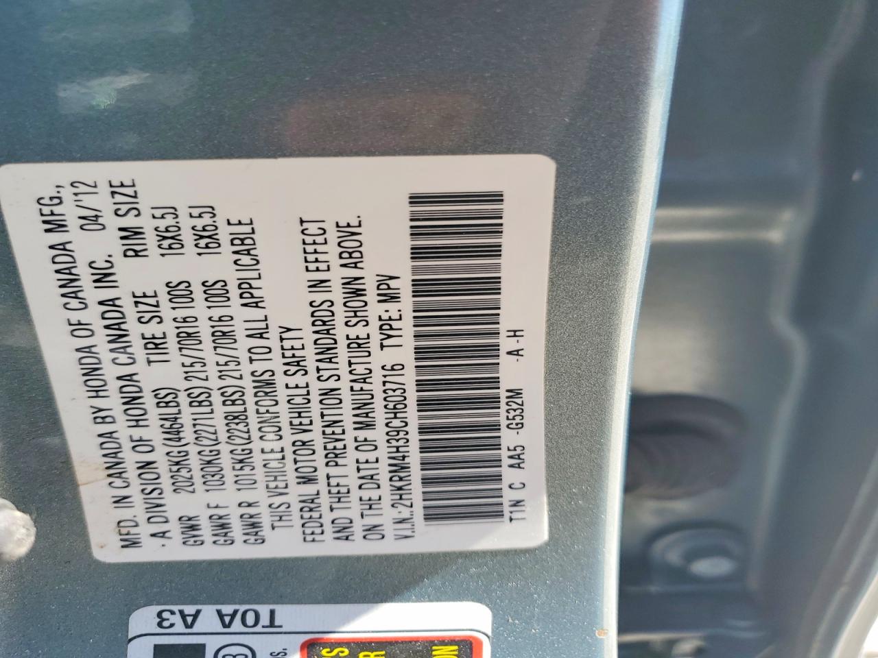 2012 Honda Cr-v Lx Green vin: 2HKRM4H39CH603716