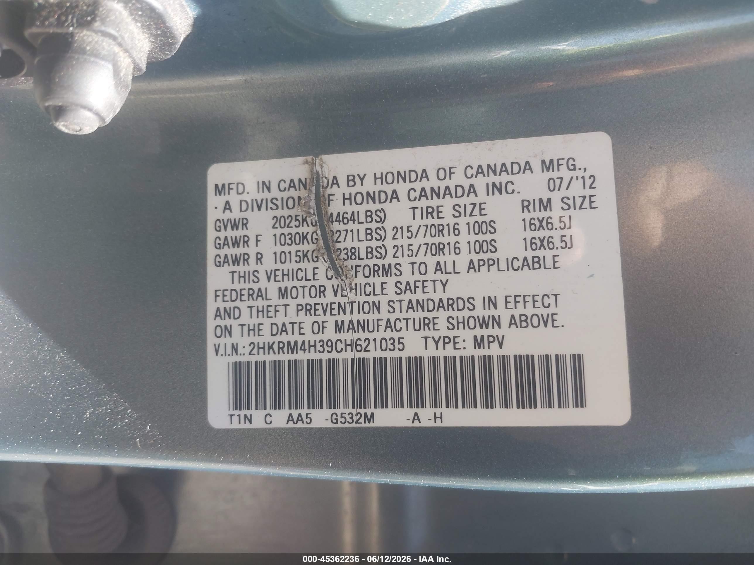 2012 Honda Cr-v Lx Blue vin: 2HKRM4H39CH621035