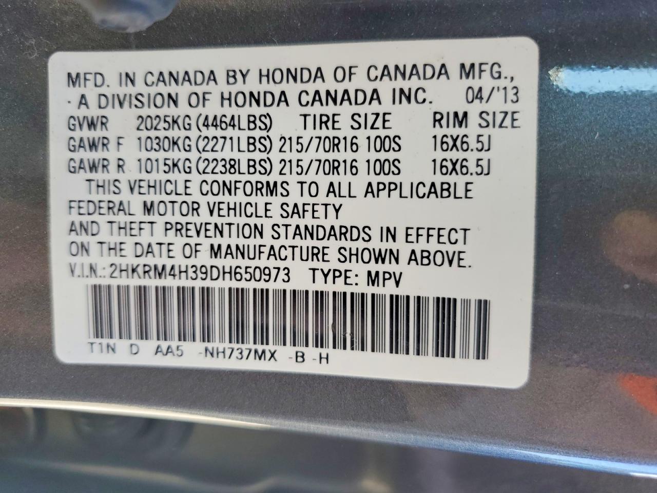 2013 Honda Cr-v Lx Gray vin: 2HKRM4H39DH650973