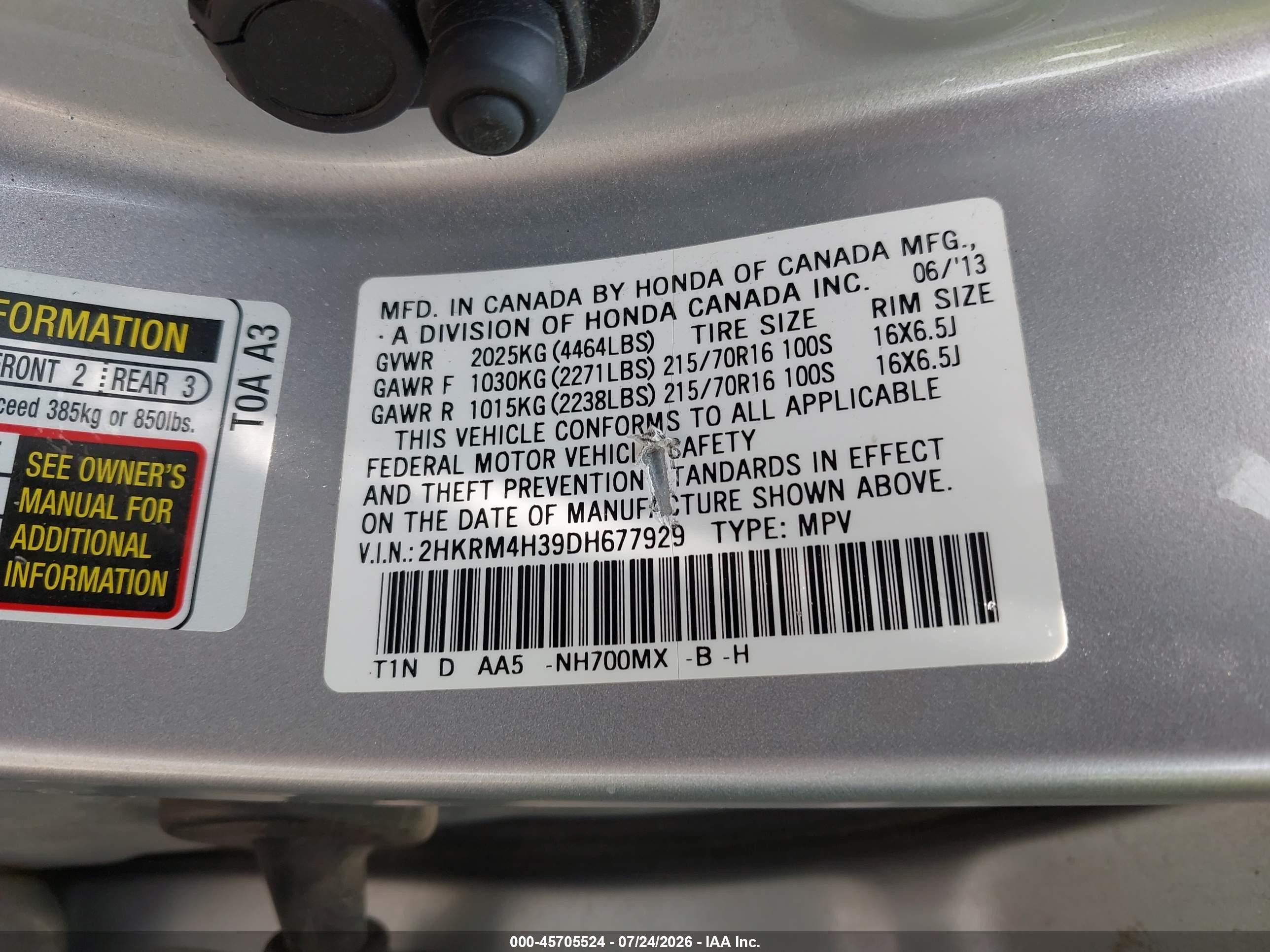 2013 Honda Cr-v Lx Silver vin: 2HKRM4H39DH677929