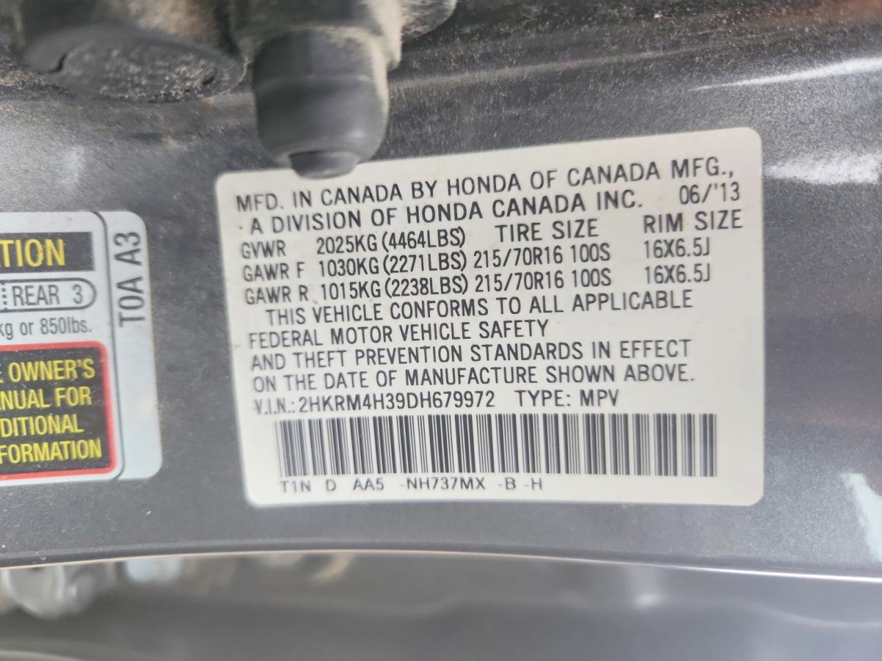 2013 Honda Cr-v Lx Gray vin: 2HKRM4H39DH679972