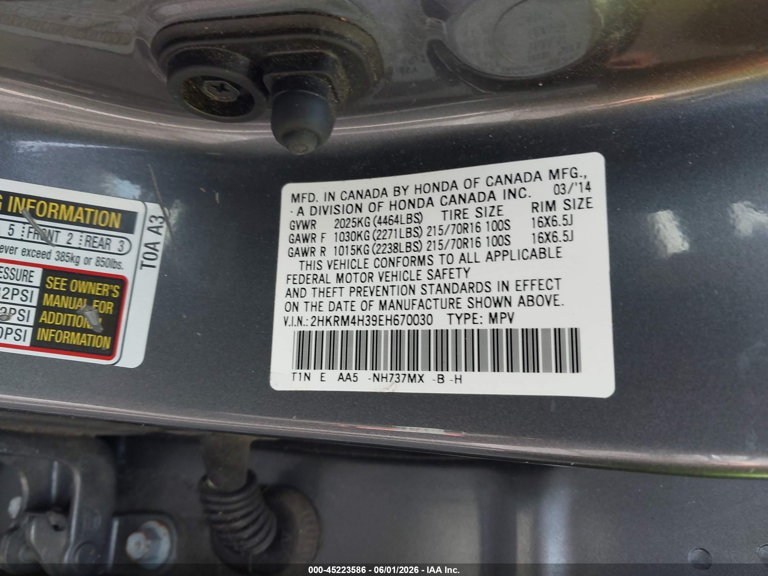 2014 Honda Cr-v Lx Gray vin: 2HKRM4H39EH670030