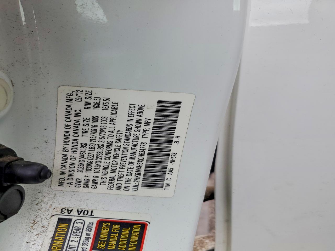 2012 Honda Cr-v Lx White vin: 2HKRM4H3XCH634778
