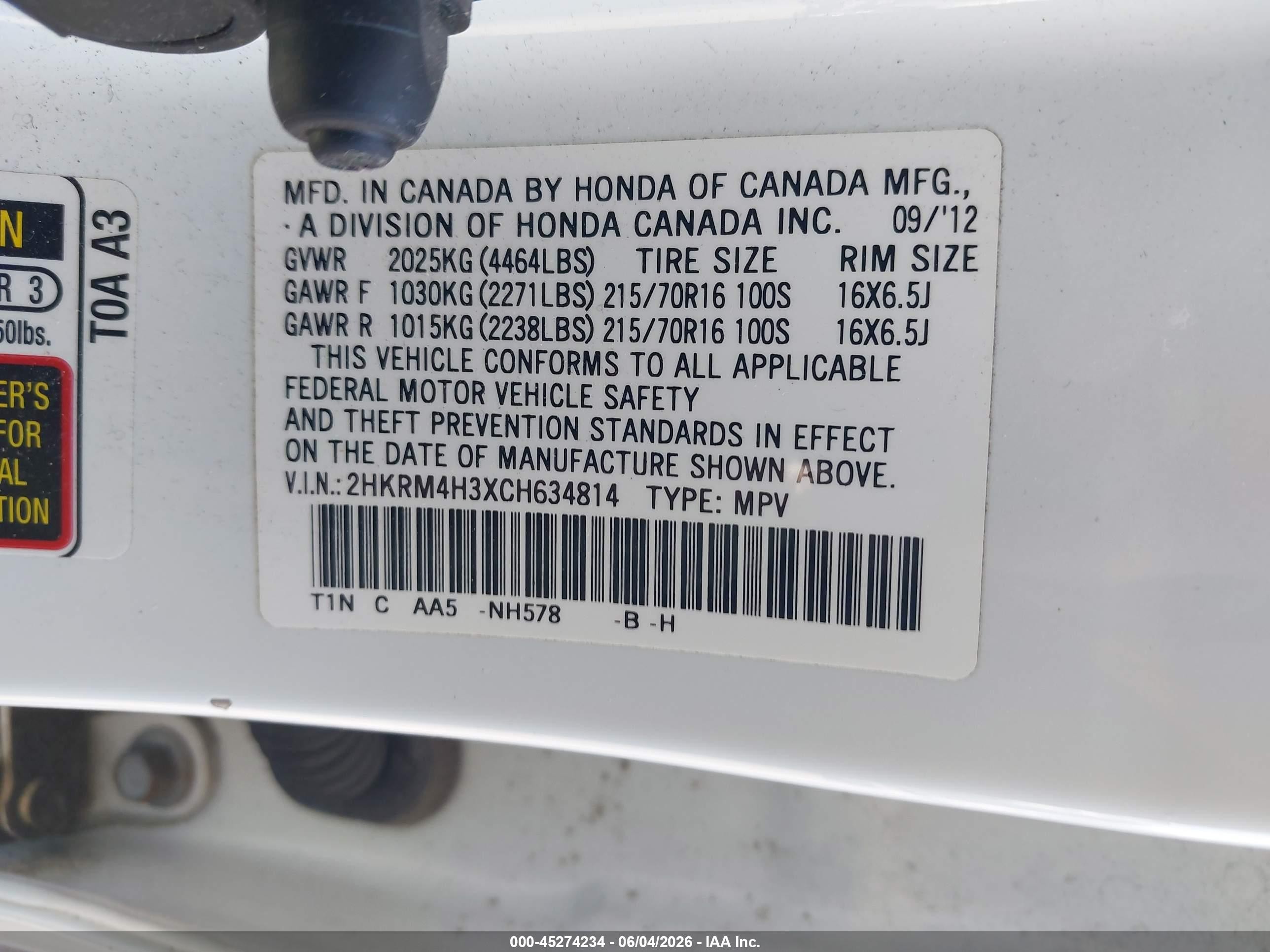 2012 Honda Cr-v Lx White vin: 2HKRM4H3XCH634814
