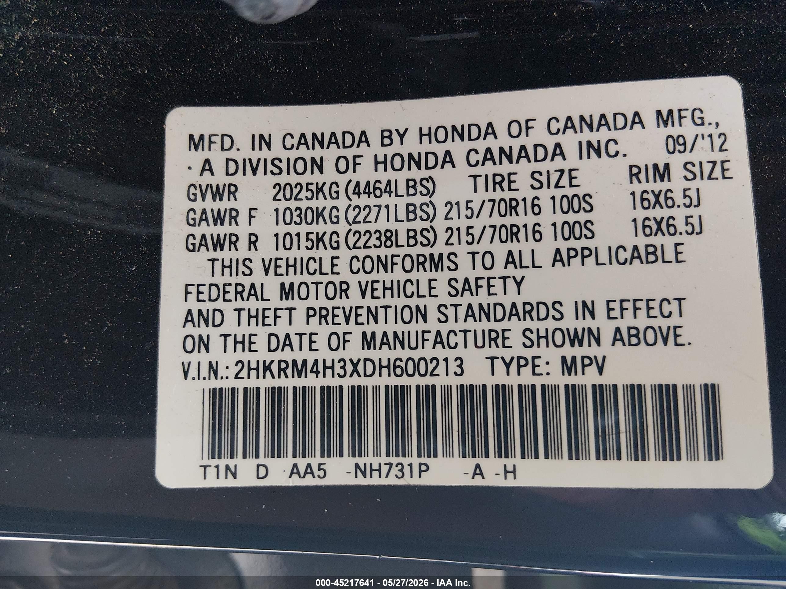 2013 Honda Cr-v Lx Черный vin: 2HKRM4H3XDH600213
