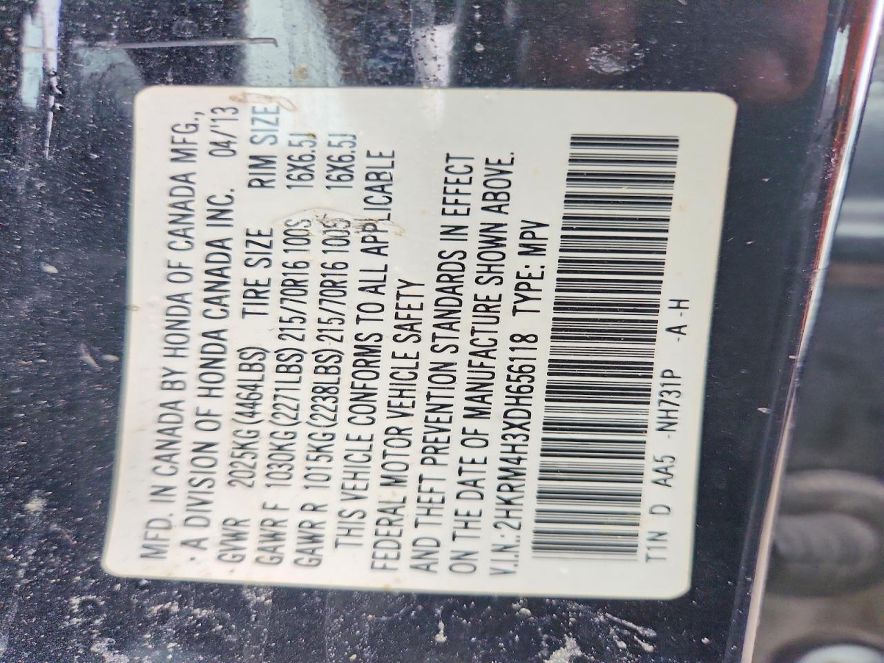 2013 Honda Cr-v Lx Black vin: 2HKRM4H3XDH656118