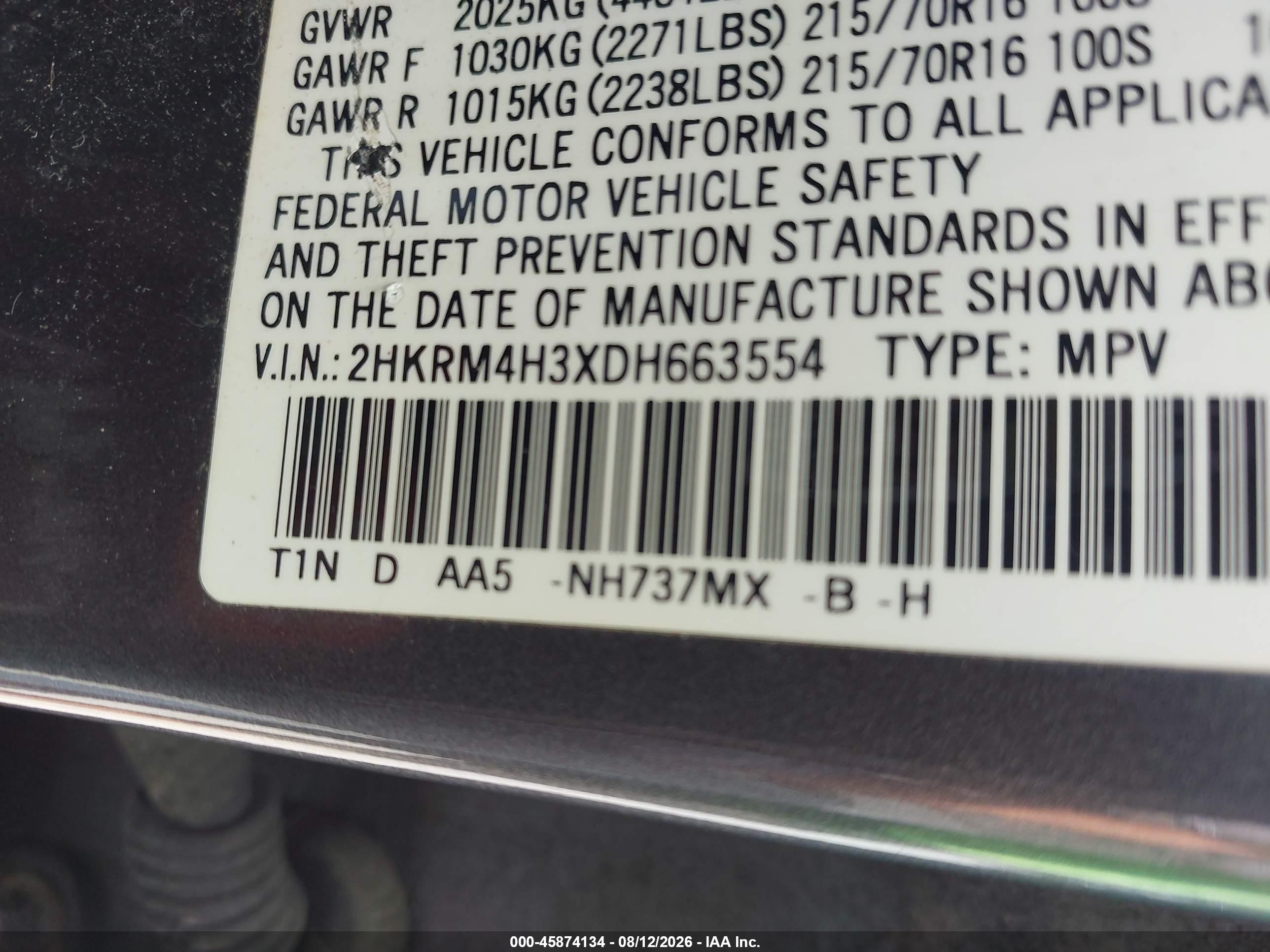 2013 Honda Cr-v Lx Gray vin: 2HKRM4H3XDH663554