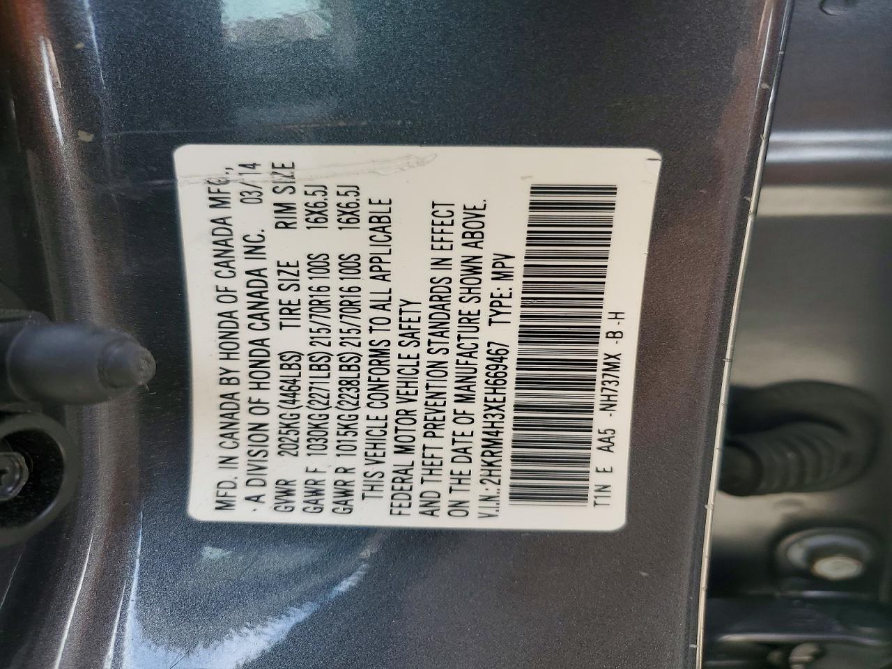 2014 Honda Cr-v Lx Gray vin: 2HKRM4H3XEH669467