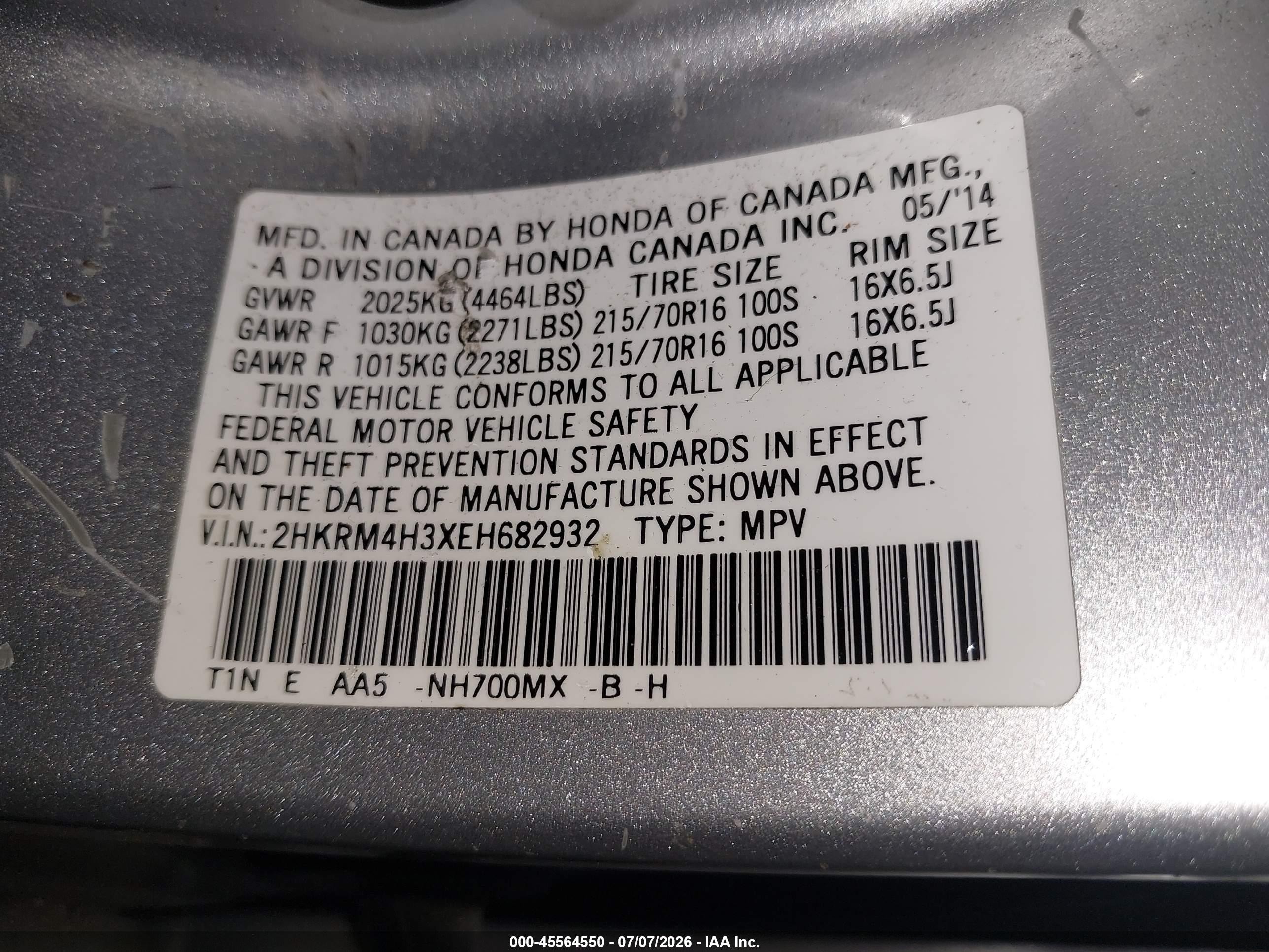 2014 Honda Cr-v Lx Silver vin: 2HKRM4H3XEH682932