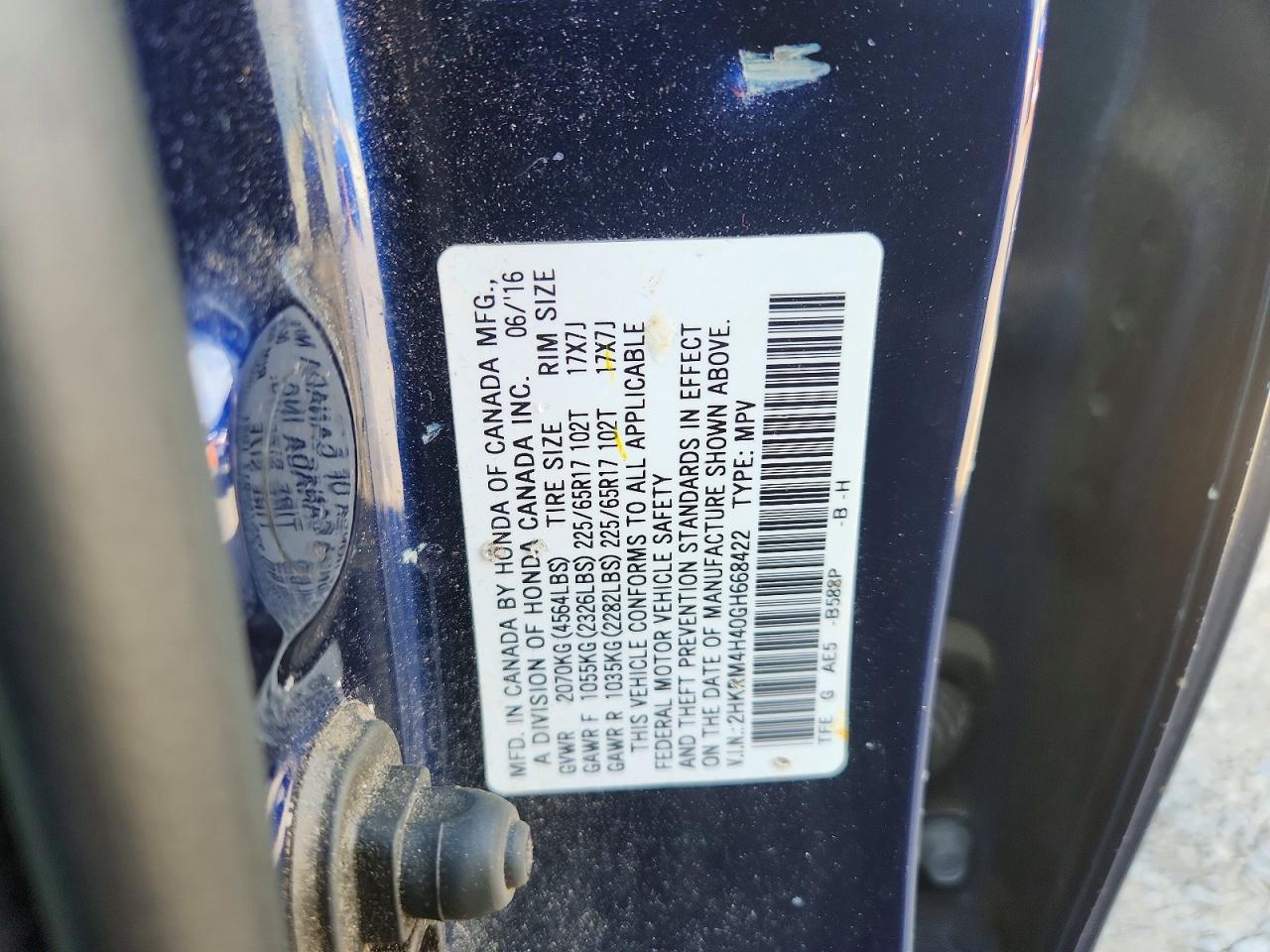 2016 Honda Cr-v Se Blue vin: 2HKRM4H40GH668422