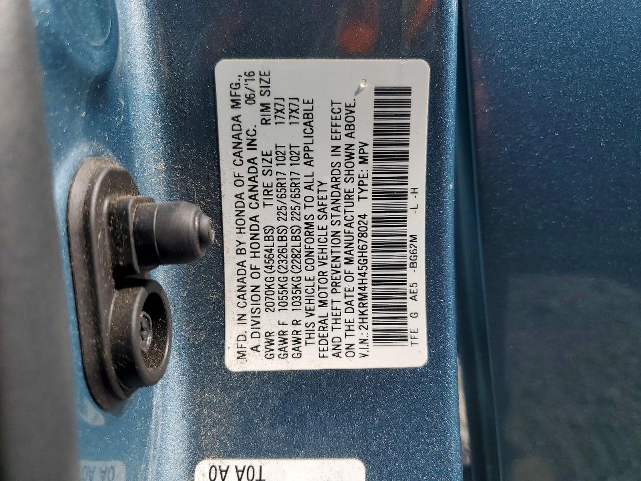 2016 Honda Cr-v Se Turquoise vin: 2HKRM4H45GH678024