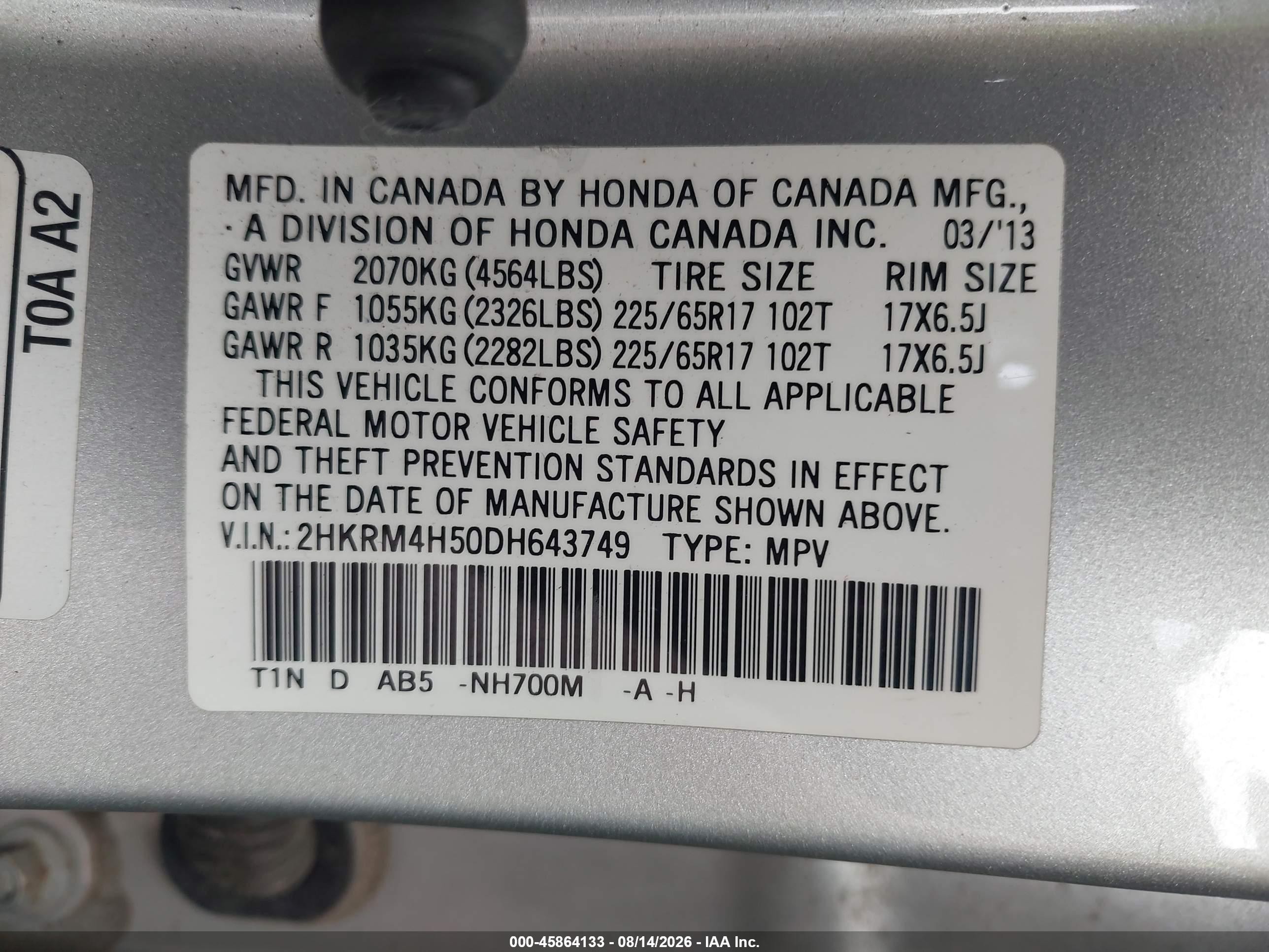 2013 Honda Cr-v Ex Silver vin: 2HKRM4H50DH643749