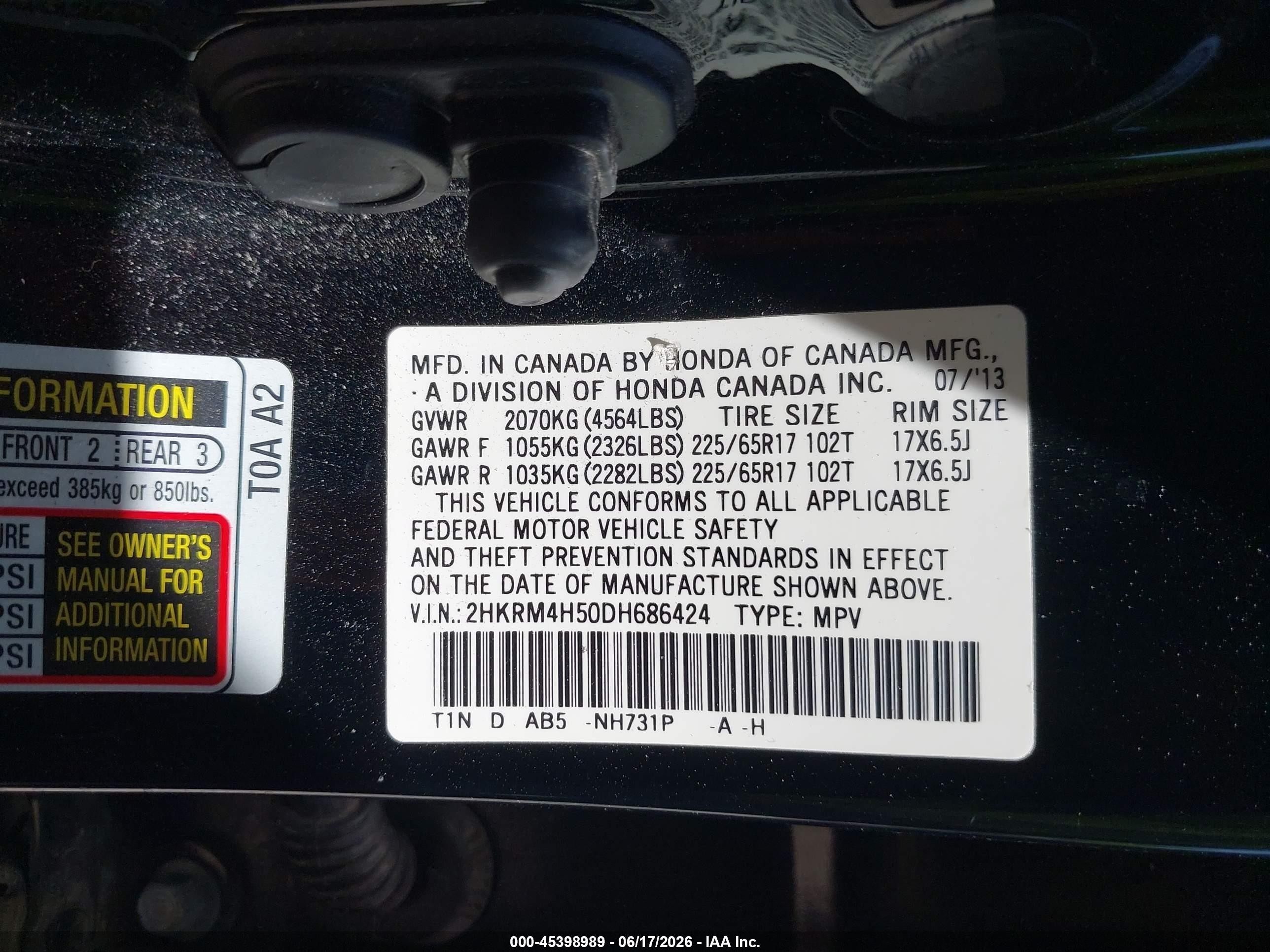 2013 Honda Cr-v Ex Black vin: 2HKRM4H50DH686424