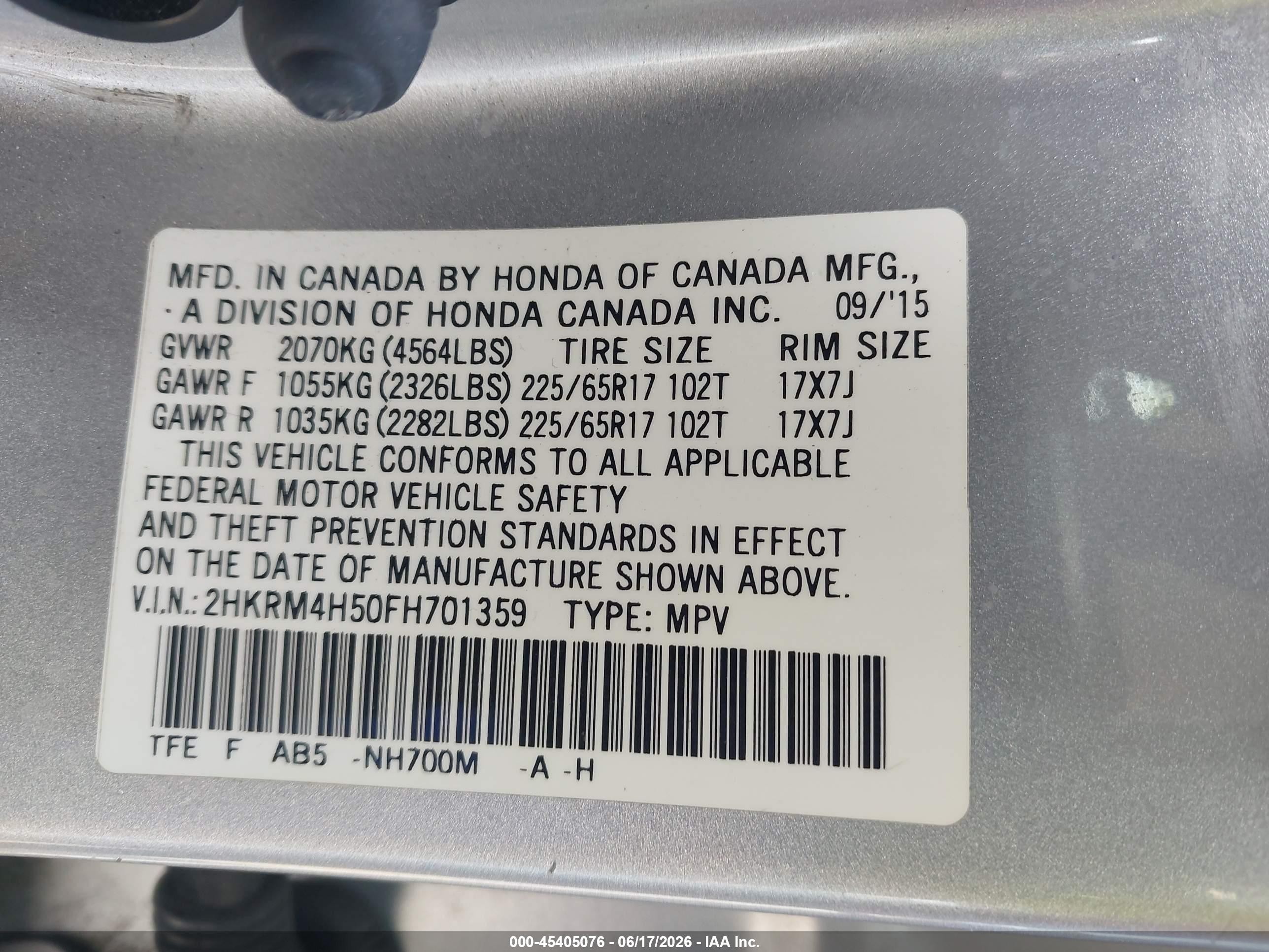2015 Honda Cr-v Ex Gray vin: 2HKRM4H50FH701359