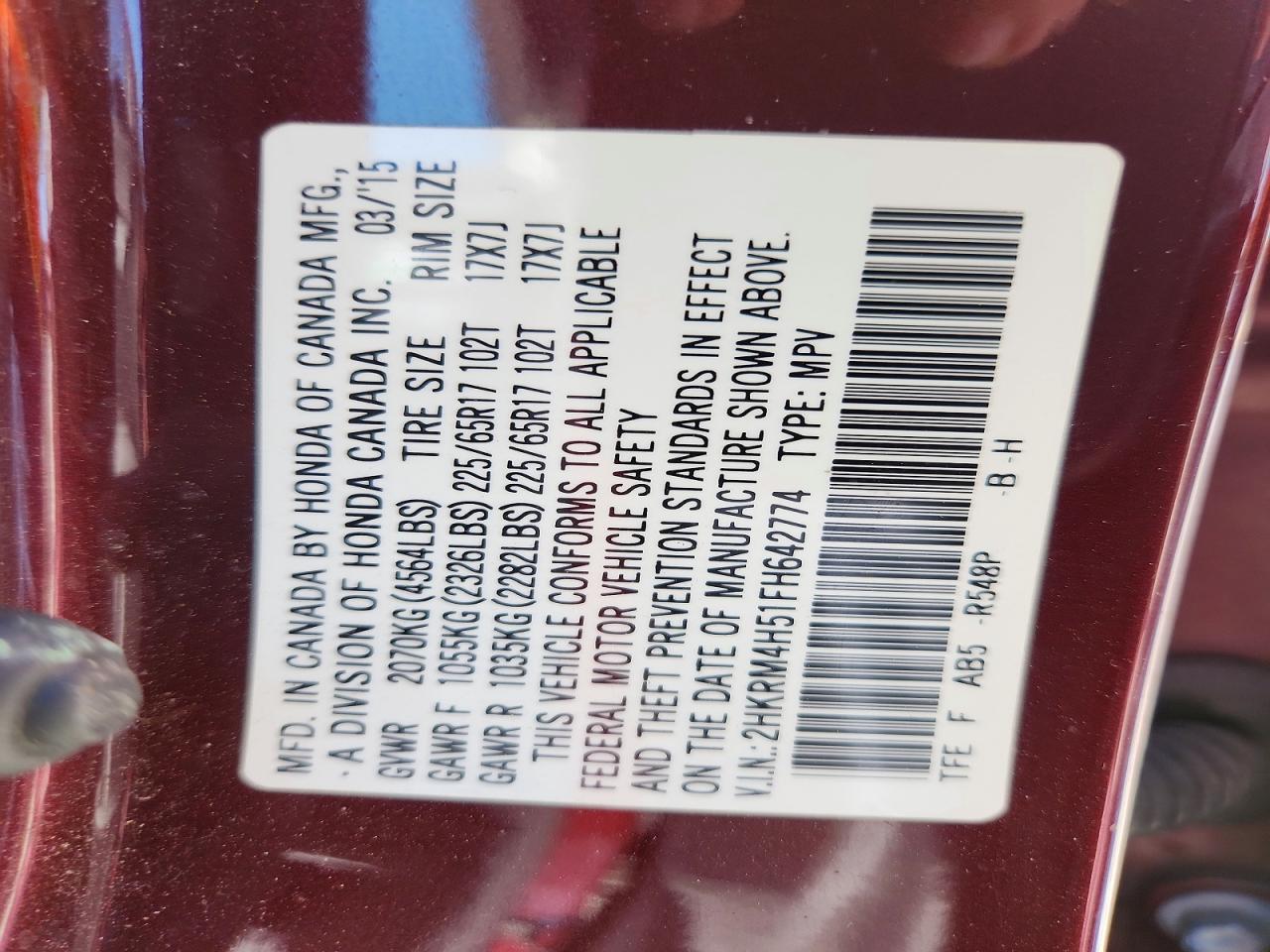 2015 Honda Cr-v Ex Burgundy vin: 2HKRM4H51FH642774