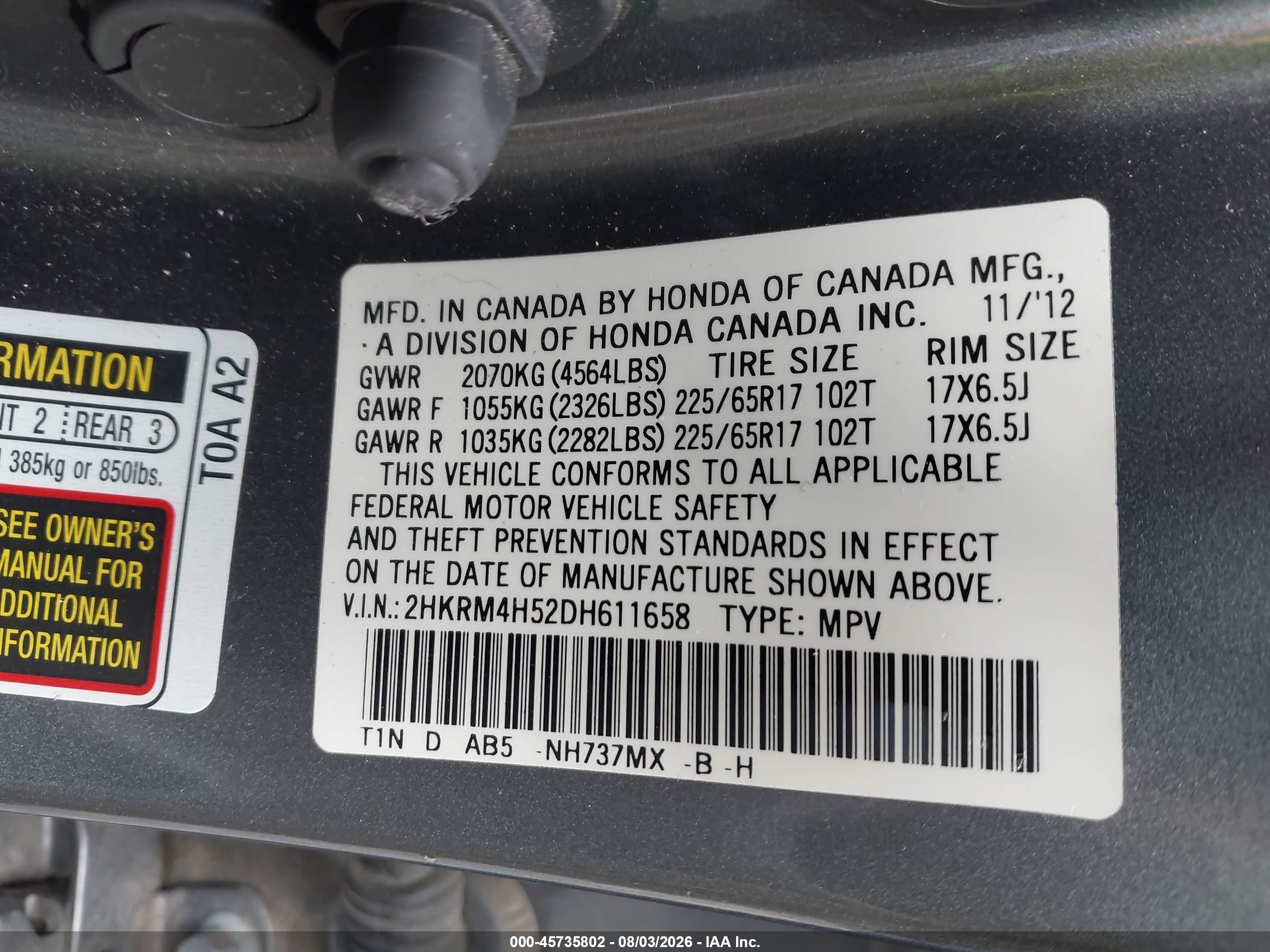 2013 Honda Cr-v Ex Gray vin: 2HKRM4H52DH611658
