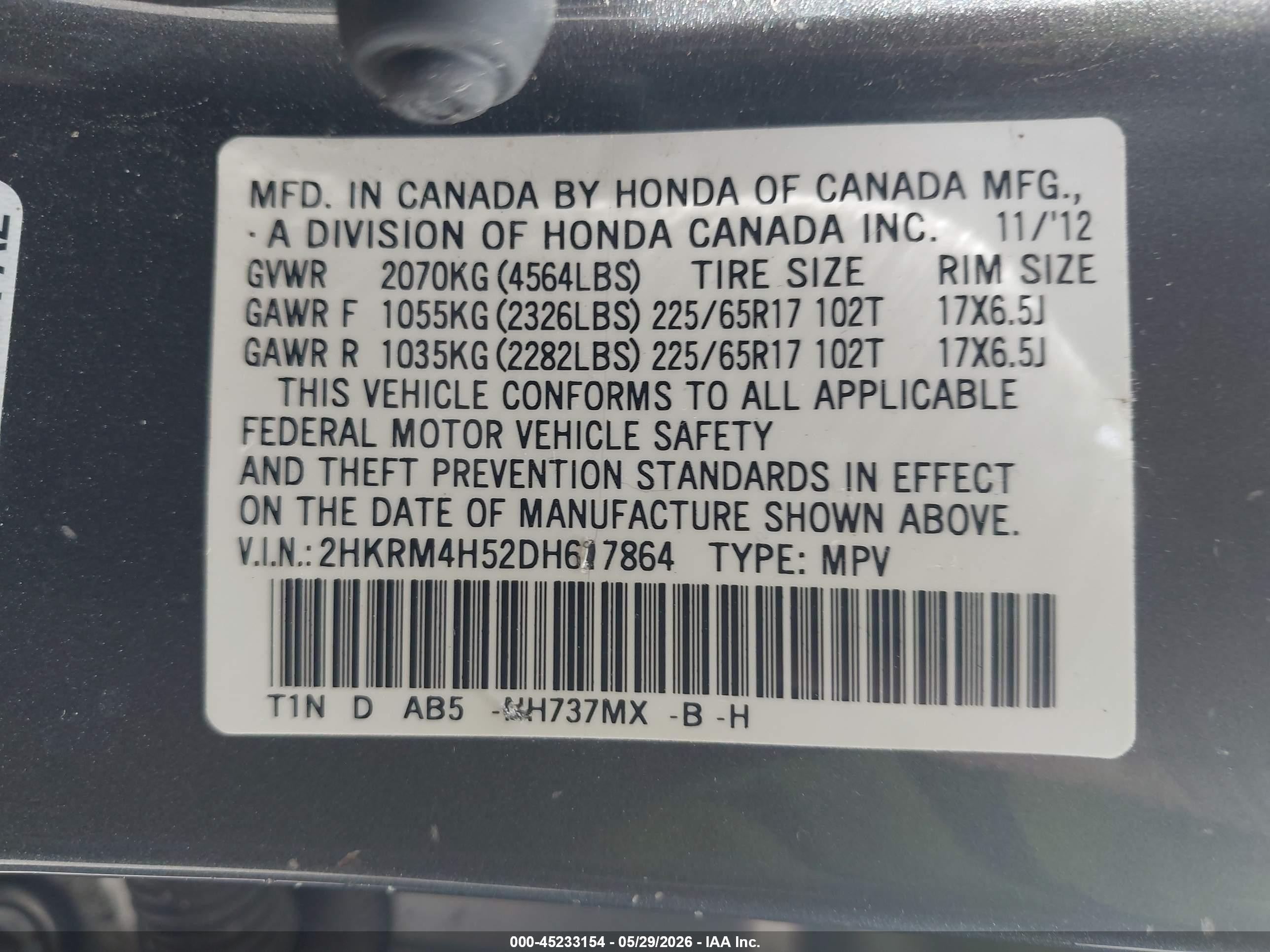 2013 Honda Cr-v Ex Gray vin: 2HKRM4H52DH617864
