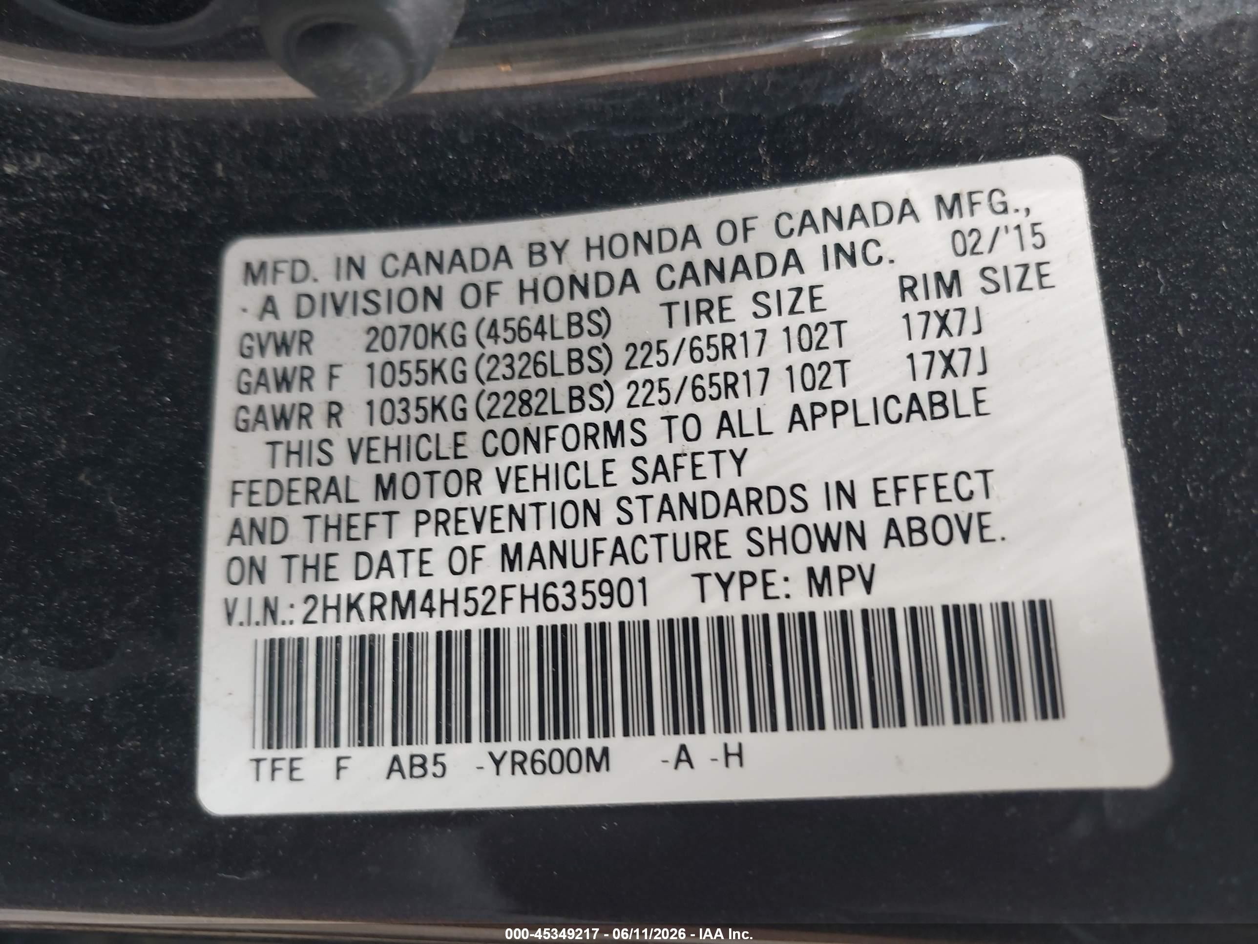 2015 Honda Cr-v Ex Black vin: 2HKRM4H52FH635901