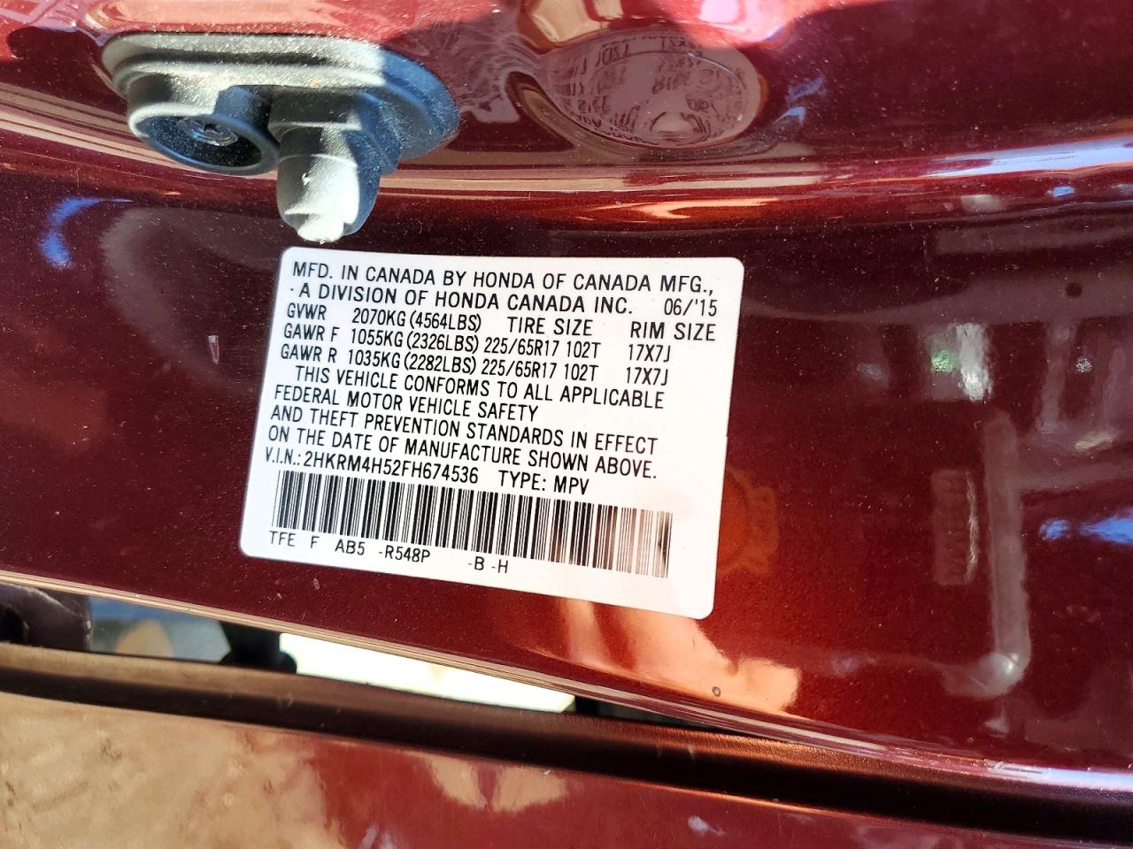 2015 Honda Cr-v Ex Burgundy vin: 2HKRM4H52FH674536