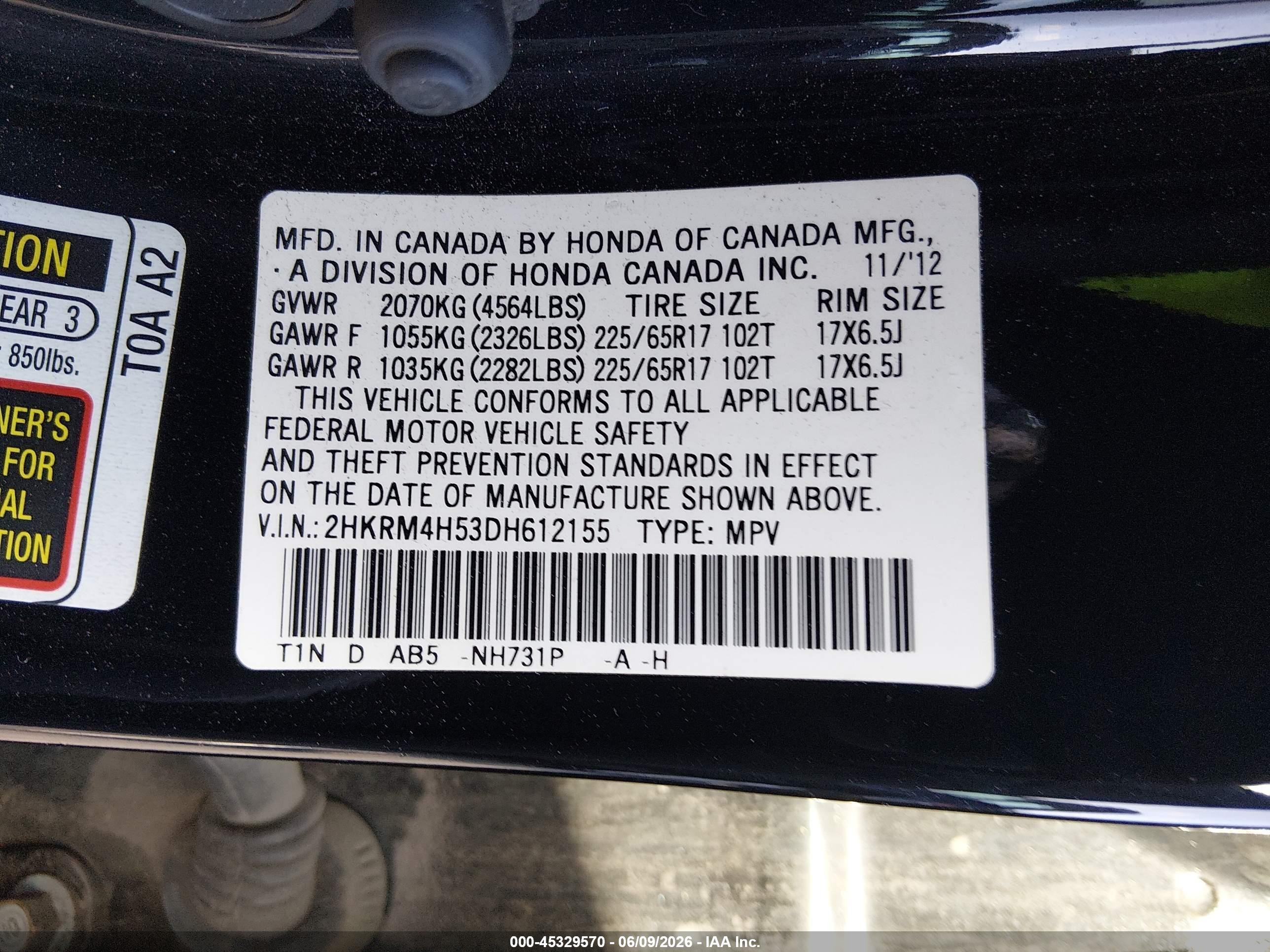 2013 Honda Cr-v Ex Black vin: 2HKRM4H53DH612155