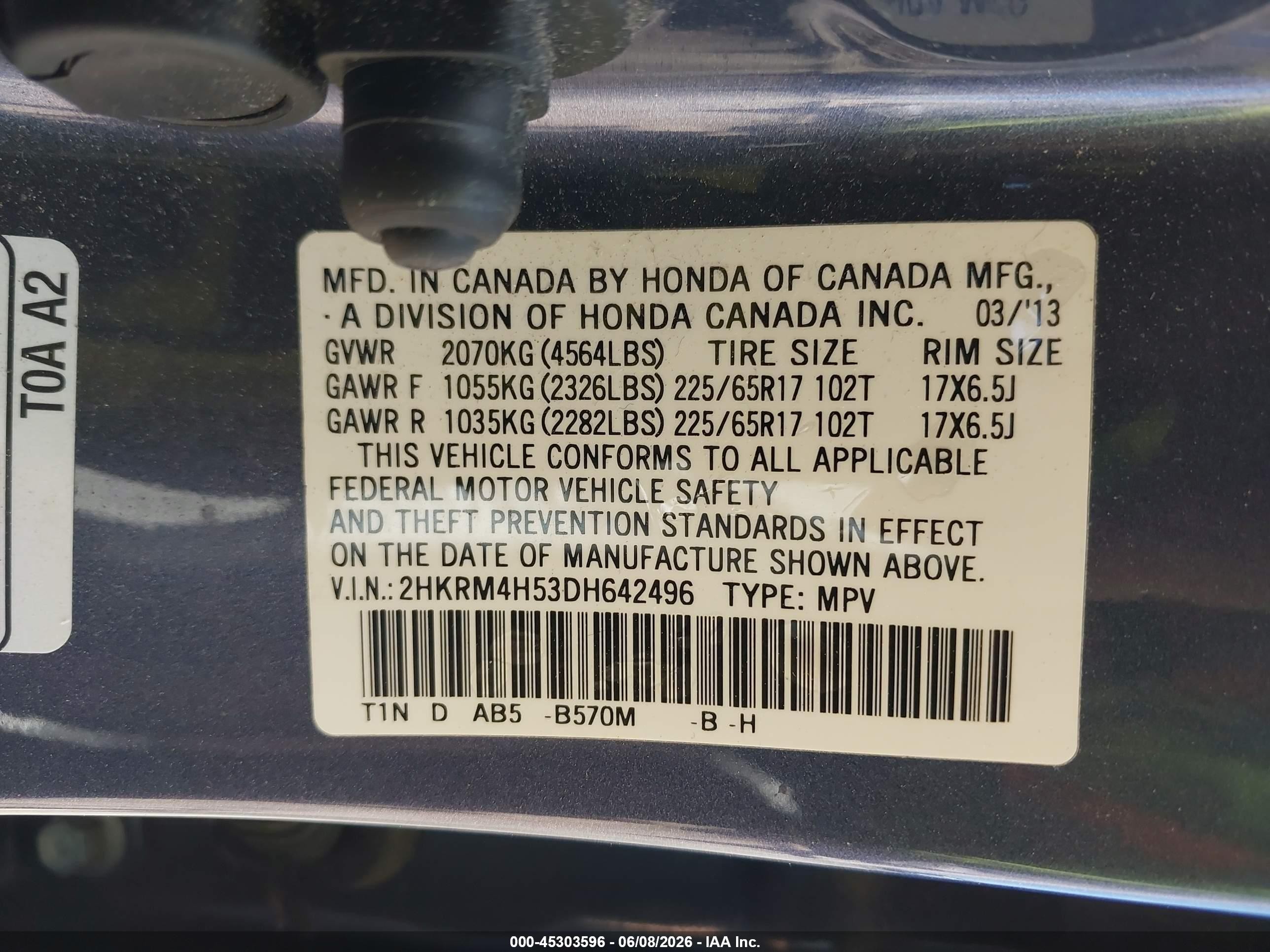 2013 Honda Cr-v Ex Blue vin: 2HKRM4H53DH642496