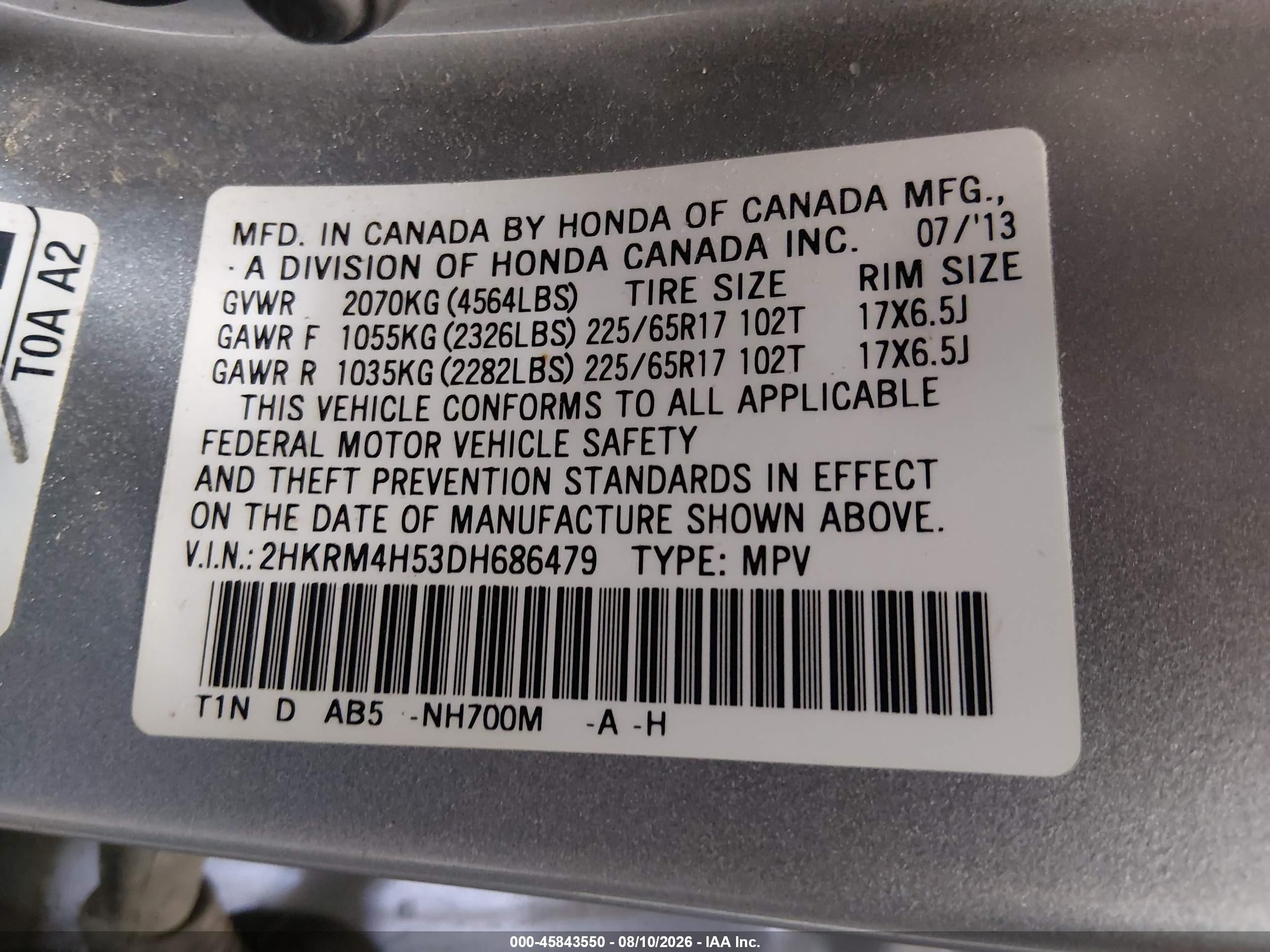 2013 Honda Cr-v Ex Silver vin: 2HKRM4H53DH686479