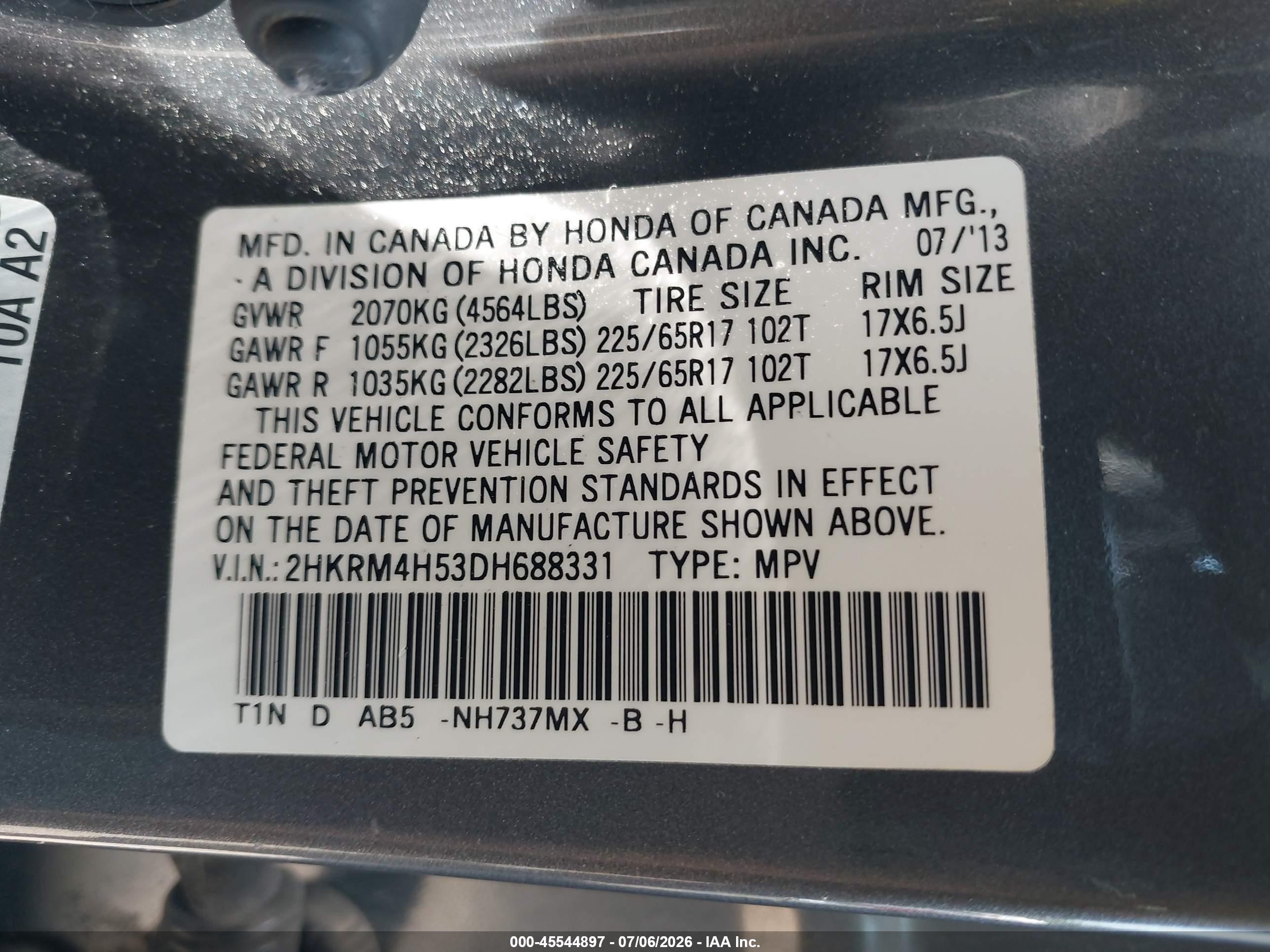 2013 Honda Cr-v Ex Gray vin: 2HKRM4H53DH688331