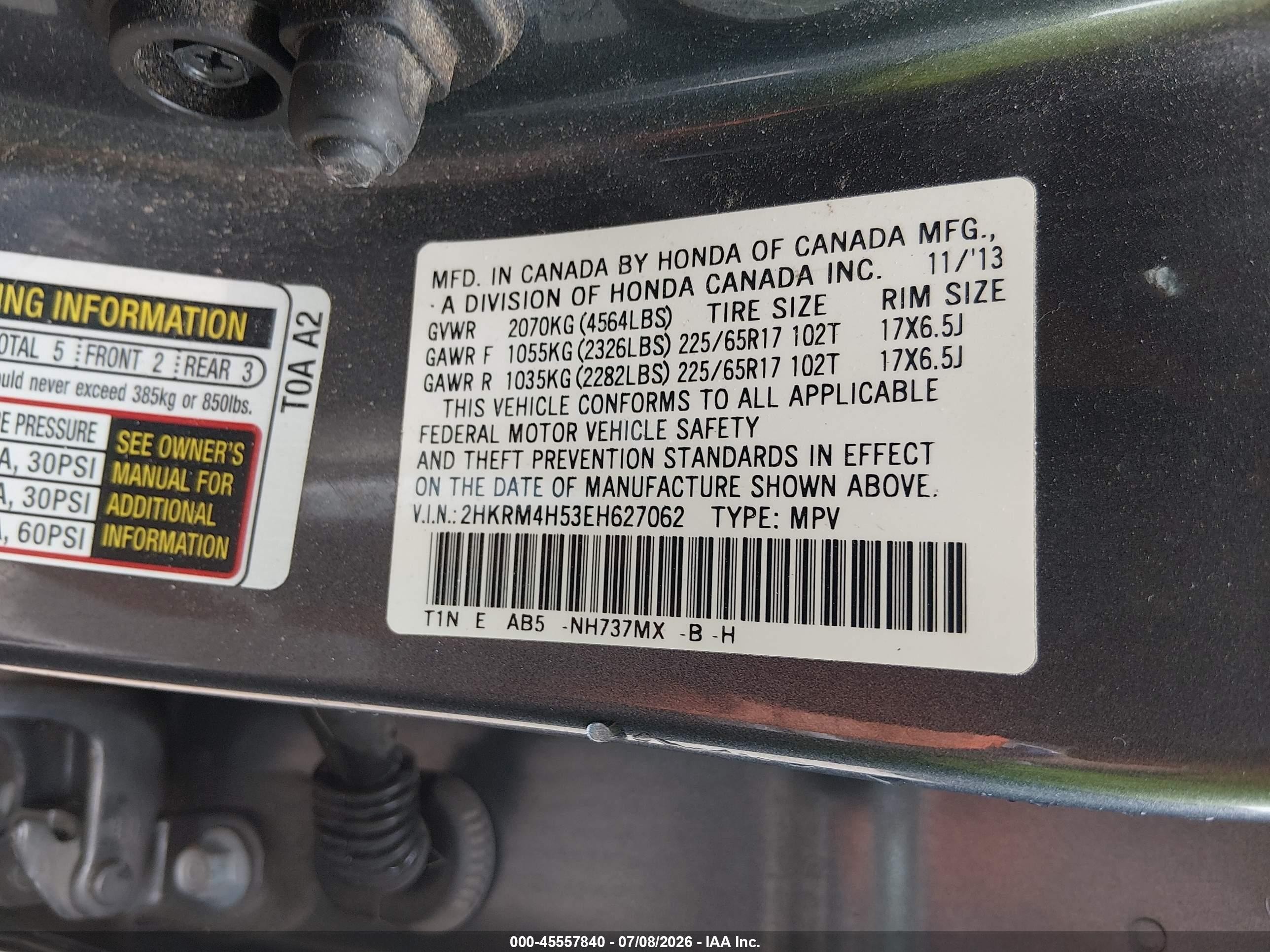 2014 Honda Cr-v Ex Gray vin: 2HKRM4H53EH627062