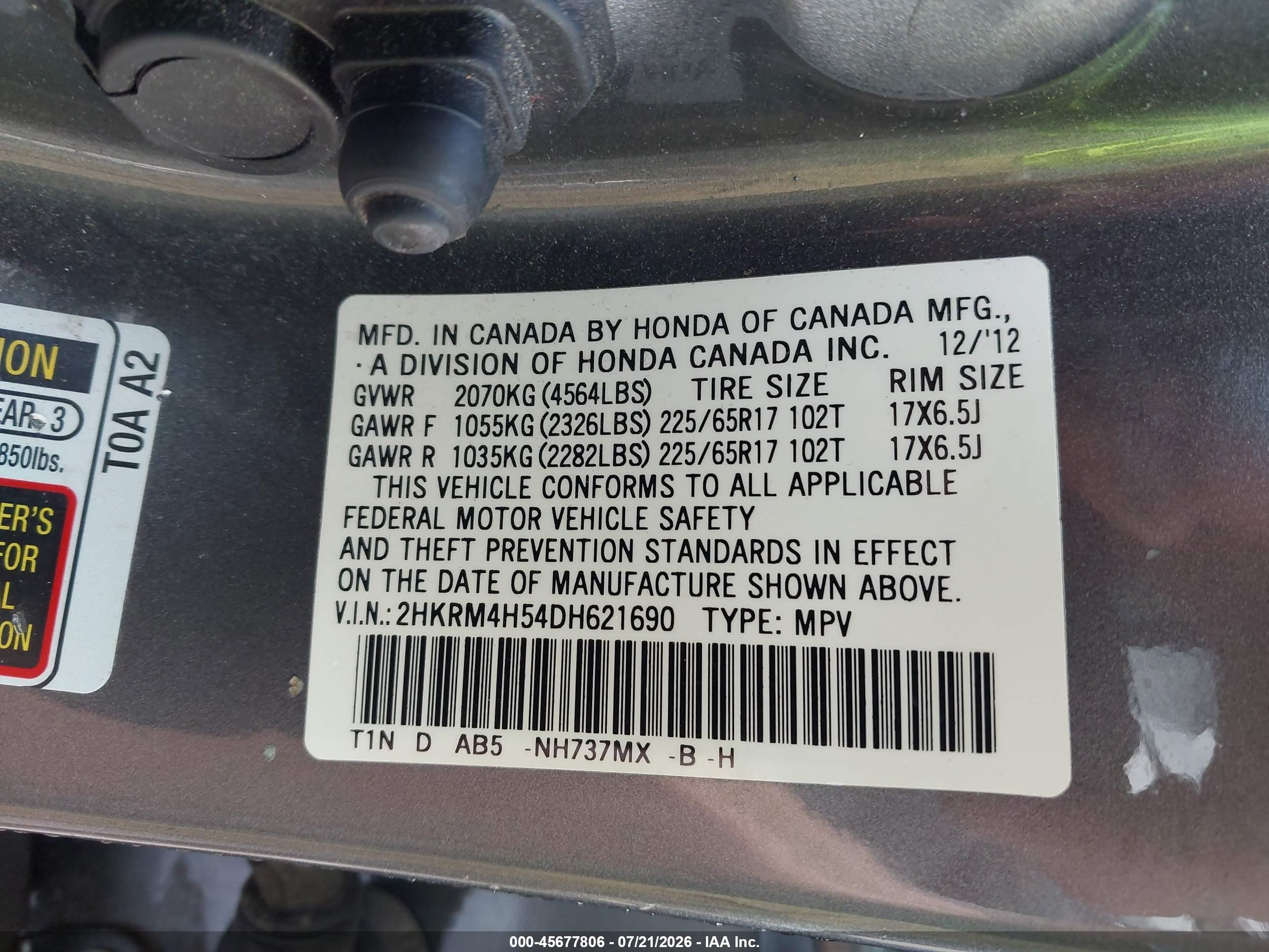 2013 Honda Cr-v Ex Gray vin: 2HKRM4H54DH621690