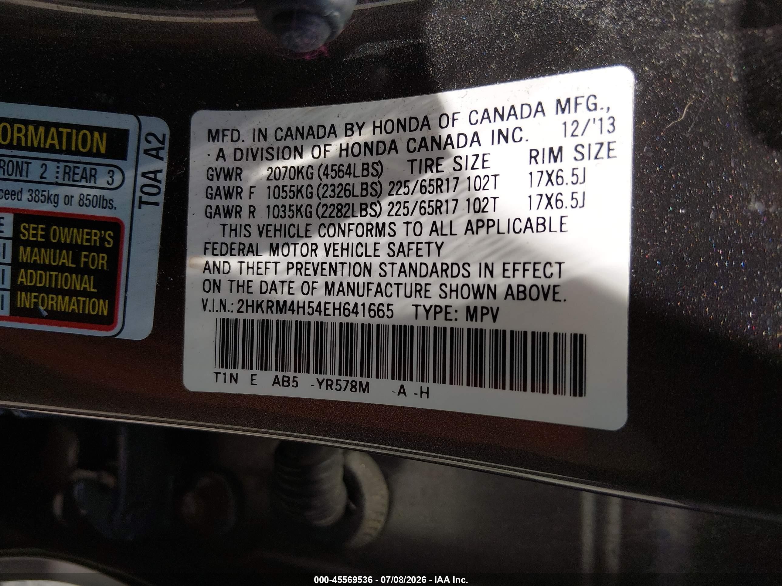 2014 Honda Cr-v Ex Champagne vin: 2HKRM4H54EH641665