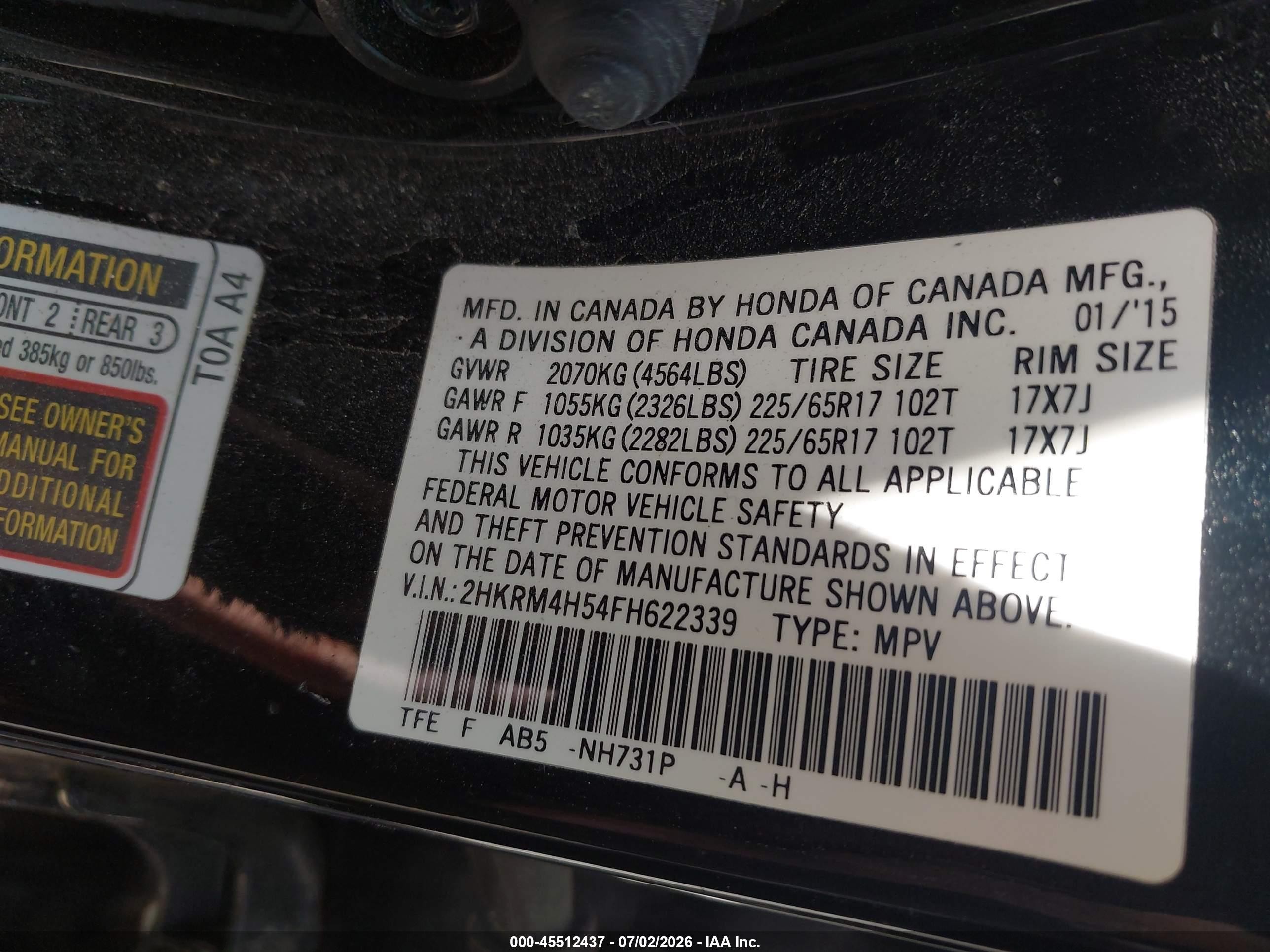 2015 Honda Cr-v Ex Black vin: 2HKRM4H54FH622339