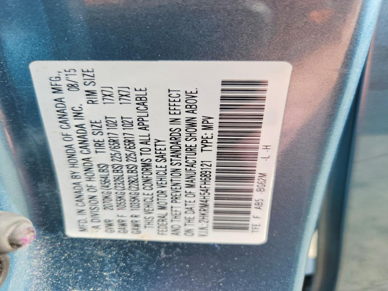 2015 Honda Cr-v Ex Blue vin: 2HKRM4H54FH689121