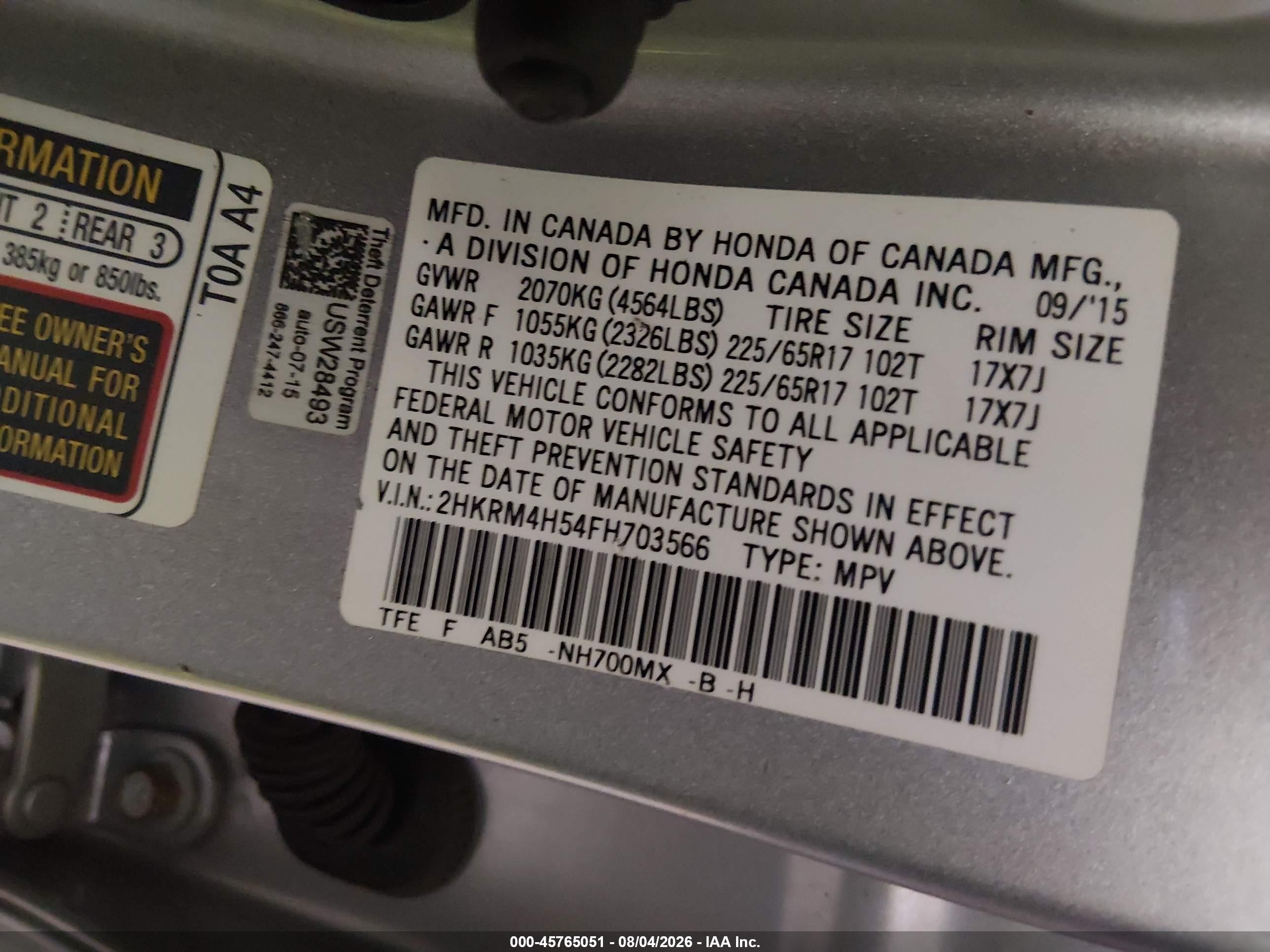 2015 Honda Cr-v Ex Silver vin: 2HKRM4H54FH703566