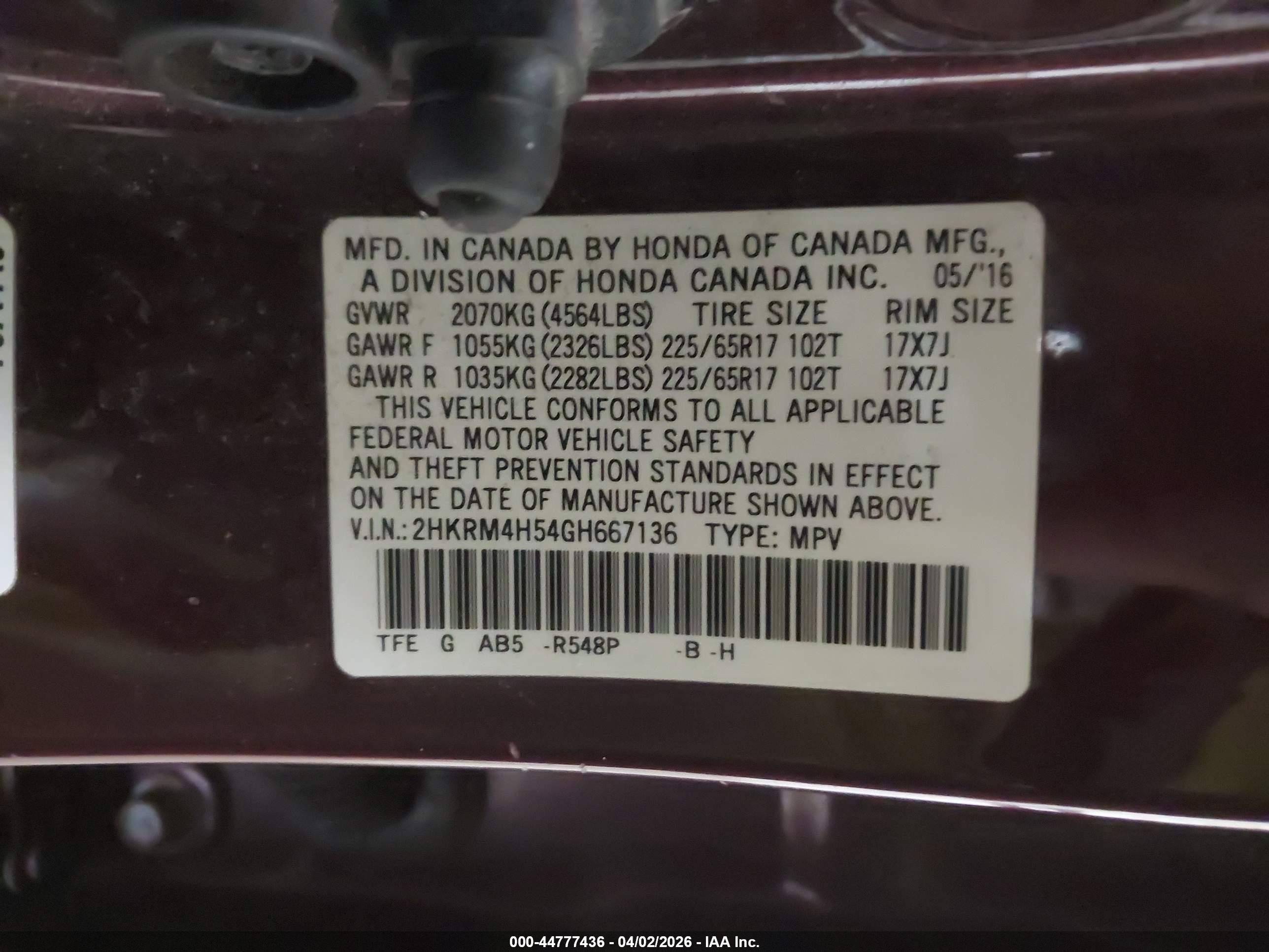 2016 Honda Cr-v Ex Red vin: 2HKRM4H54GH667136