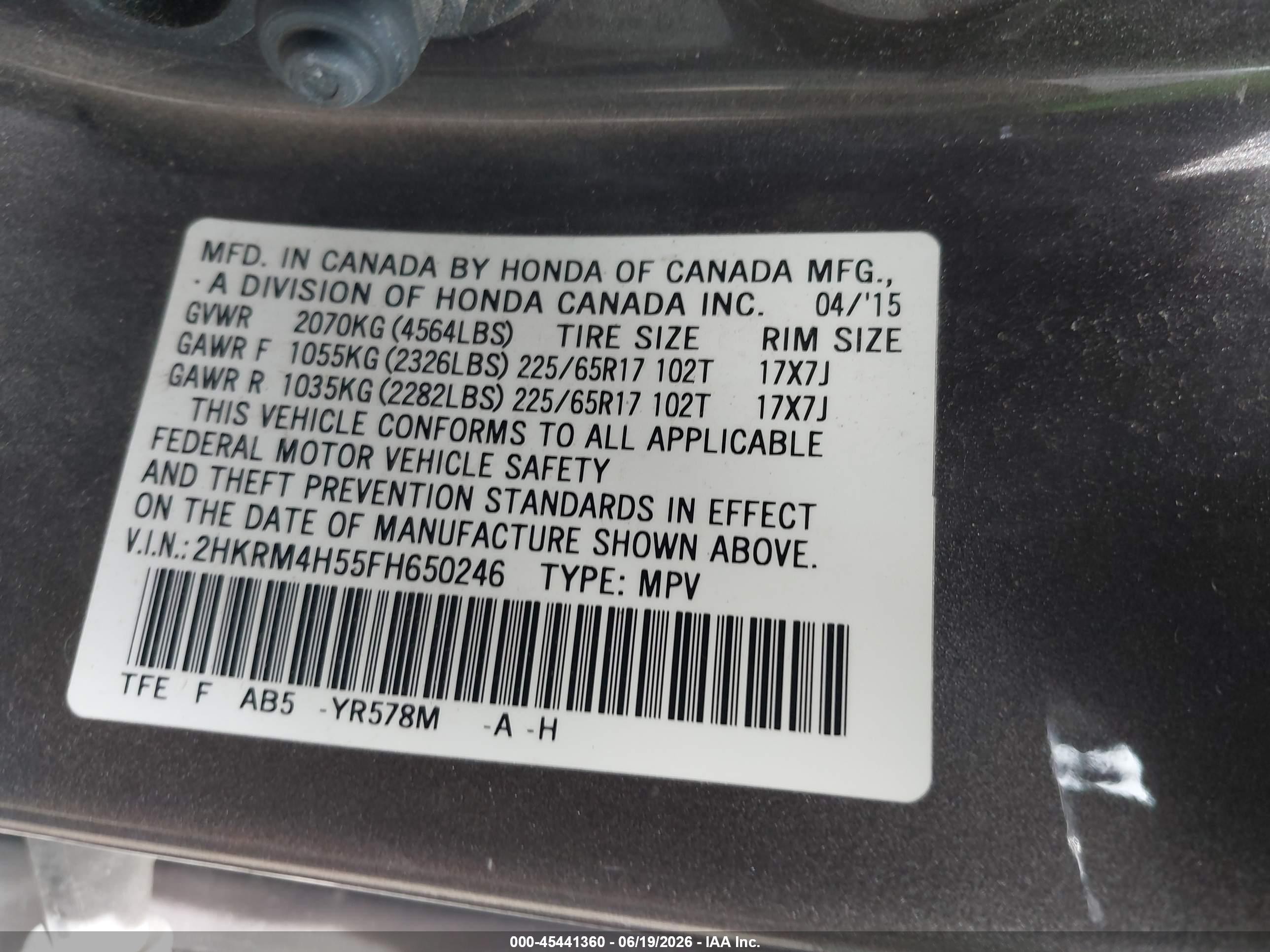 2015 Honda Cr-v Ex Gray vin: 2HKRM4H55FH650246