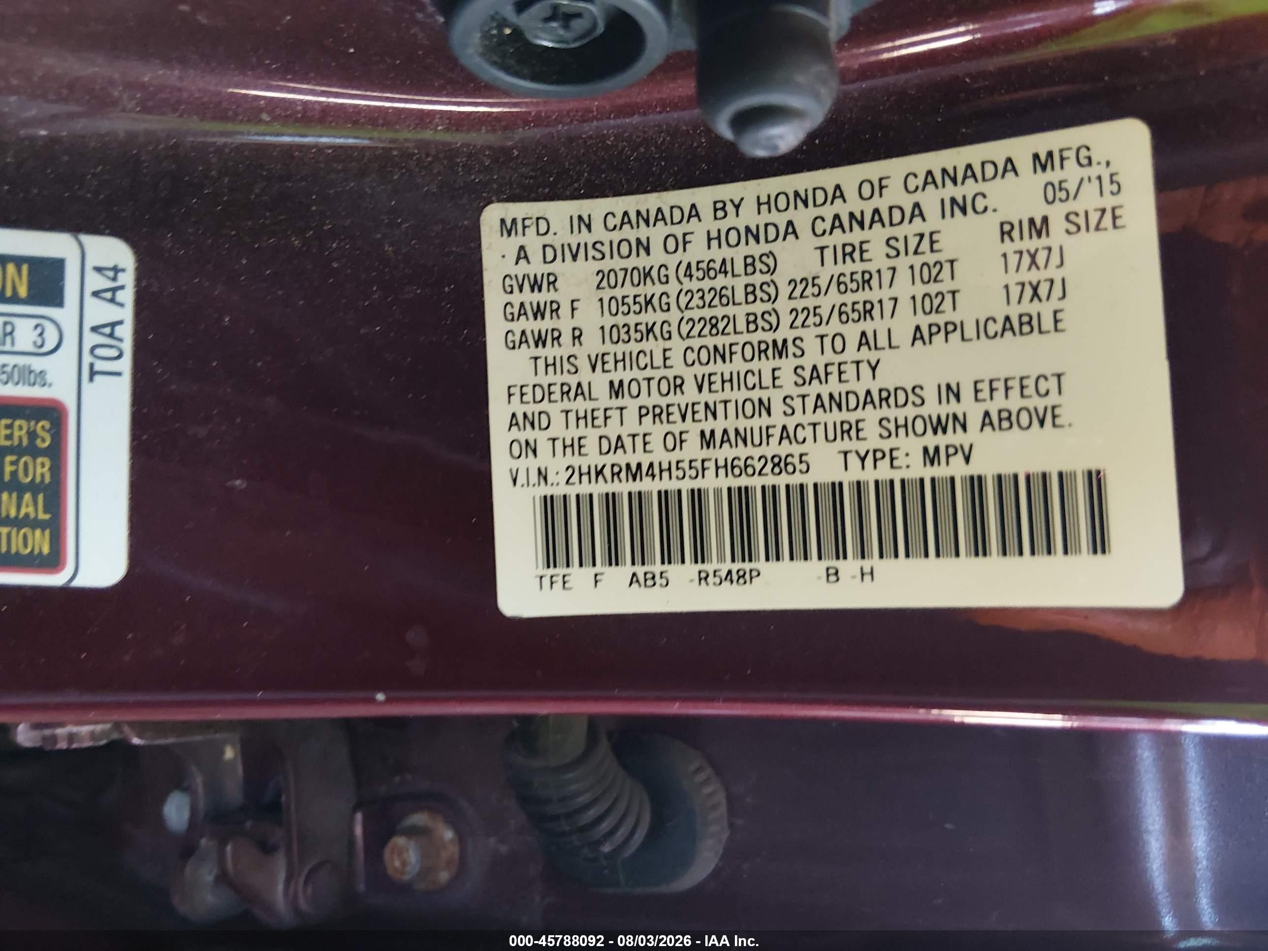 2015 Honda Cr-v Ex Maroon vin: 2HKRM4H55FH662865
