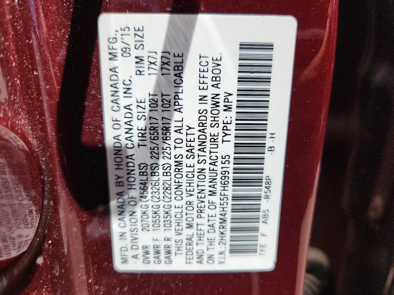 2015 Honda Cr-v Ex Maroon vin: 2HKRM4H55FH699155