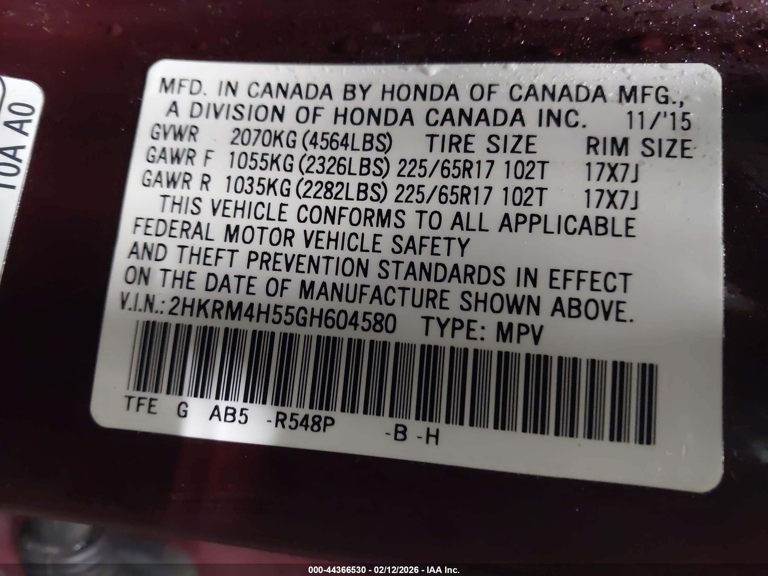 2016 Honda Cr-v Ex Burgundy vin: 2HKRM4H55GH604580