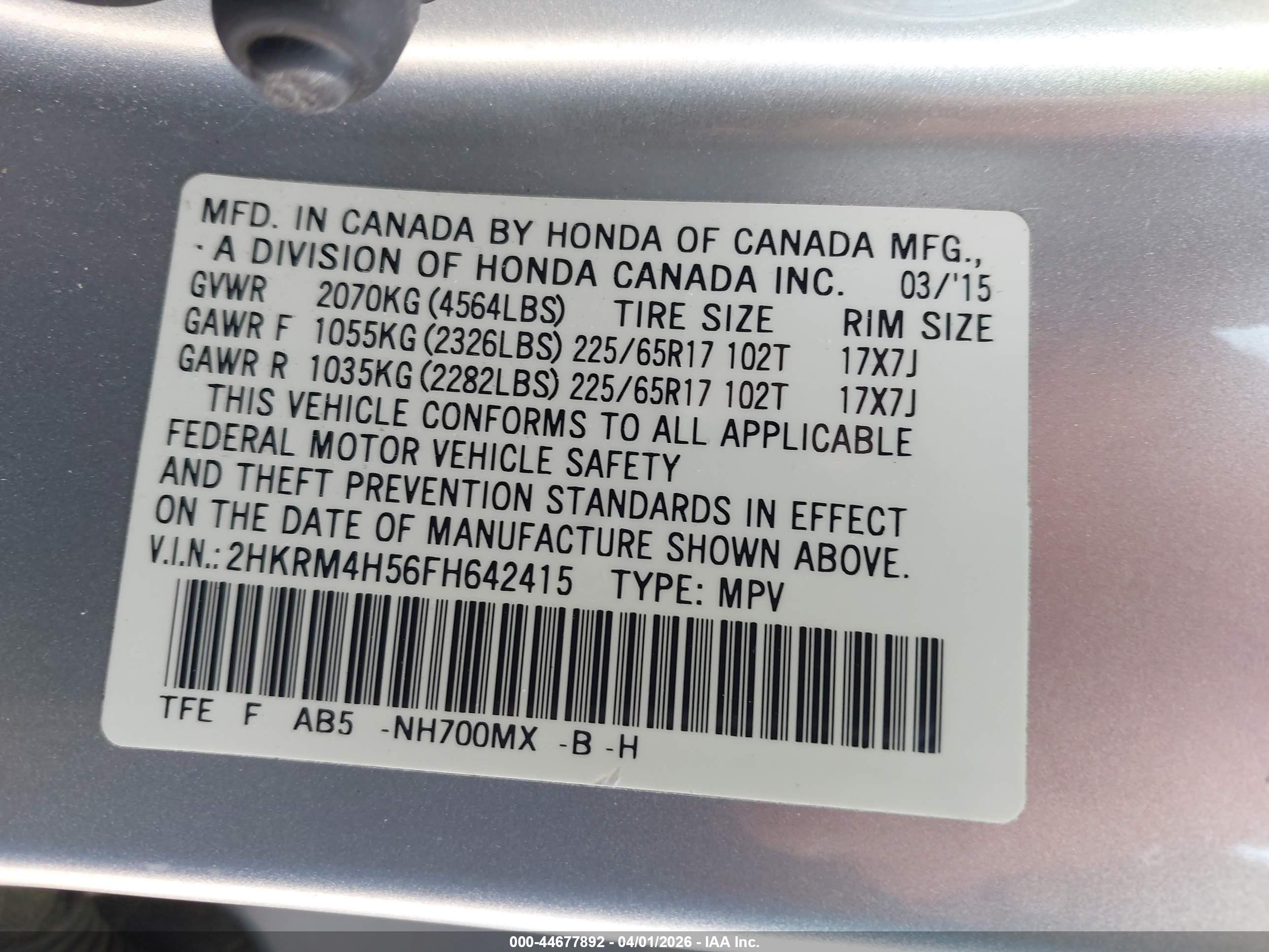 2015 Honda Cr-v Ex Silver vin: 2HKRM4H56FH642415