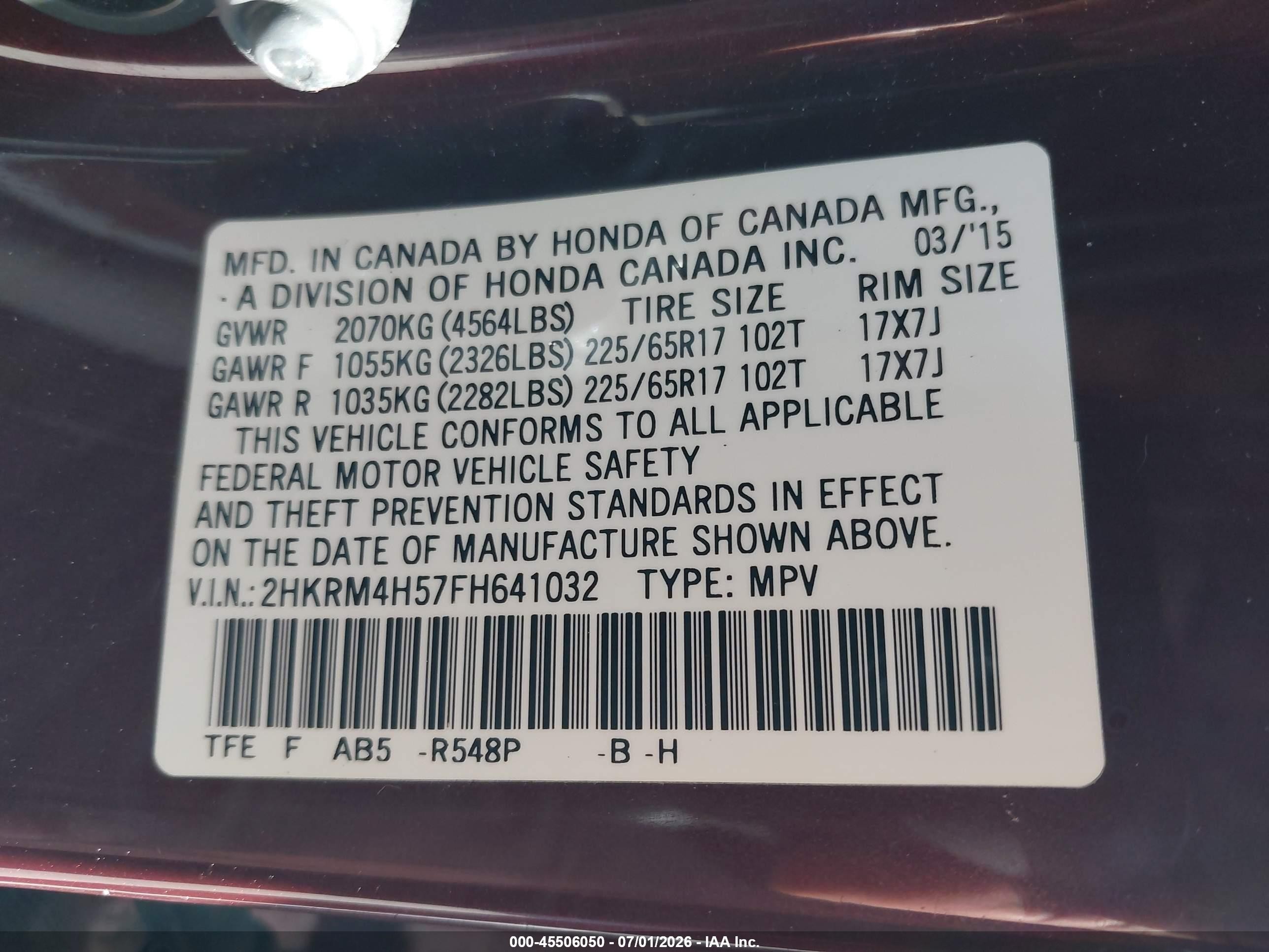 2015 Honda Cr-v Ex Burgundy vin: 2HKRM4H57FH641032
