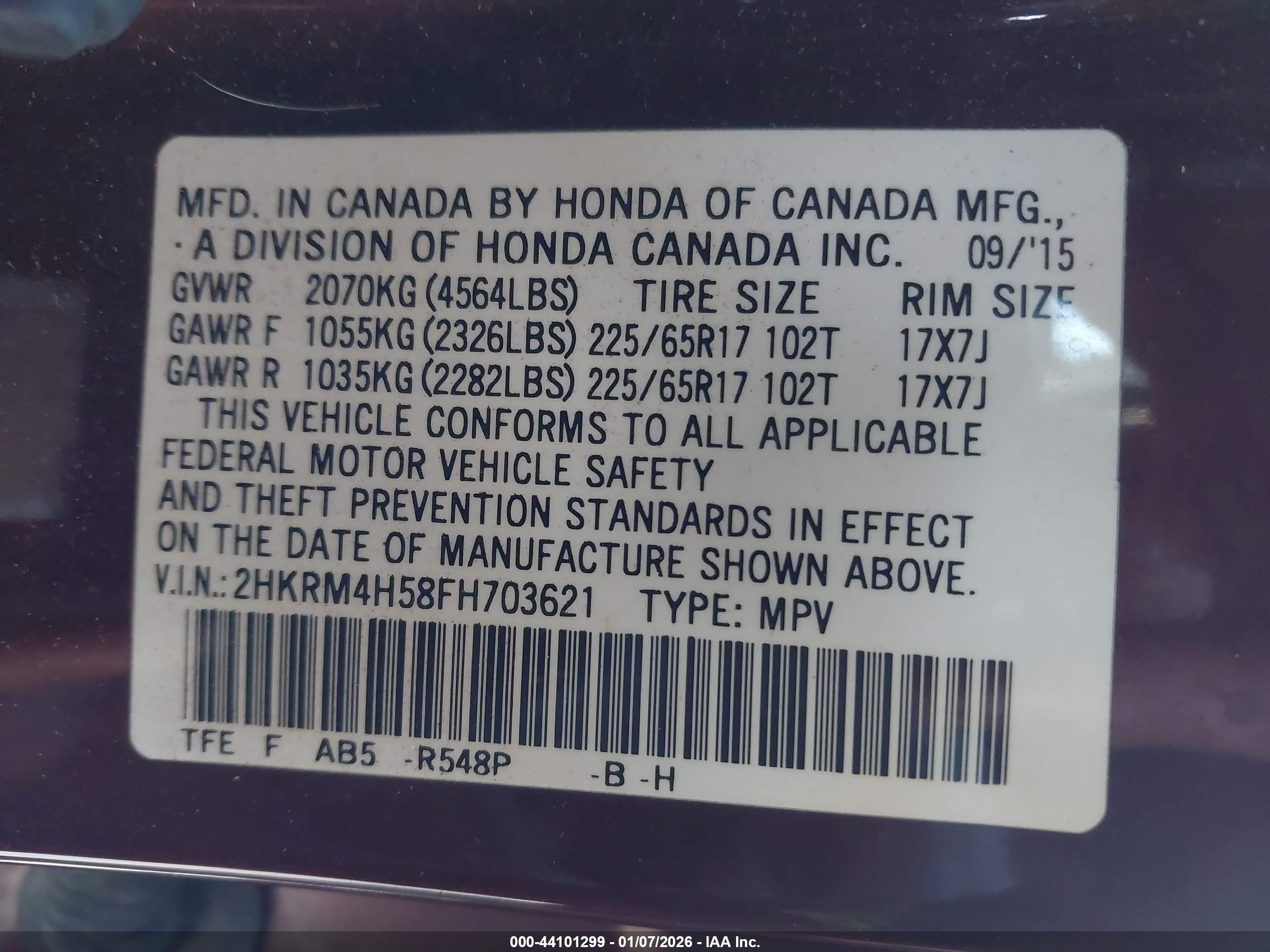 2015 Honda Cr-v Ex Burgundy vin: 2HKRM4H58FH703621