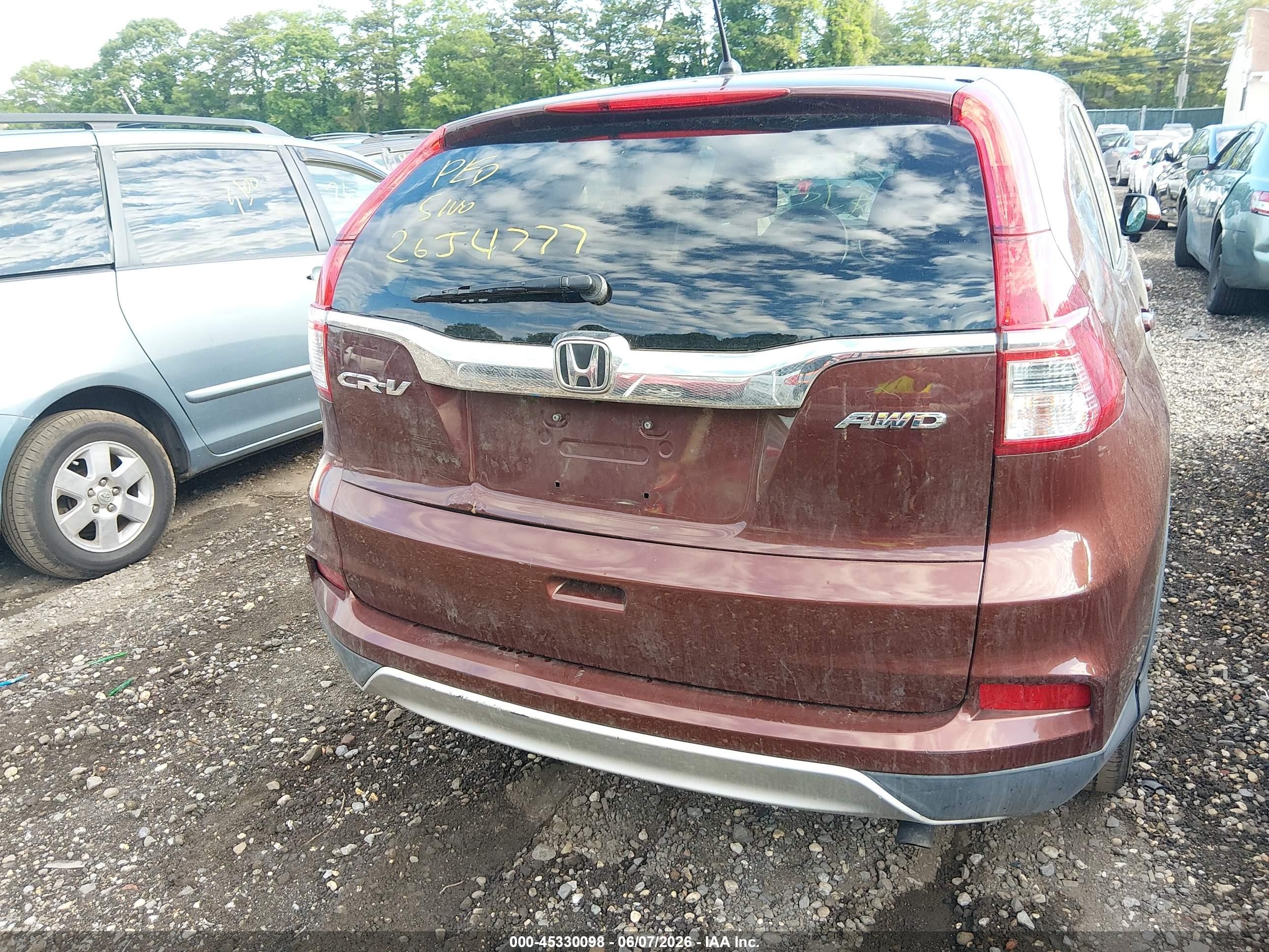 2015 Honda Cr-v Ex Burgundy vin: 2HKRM4H58FH706731