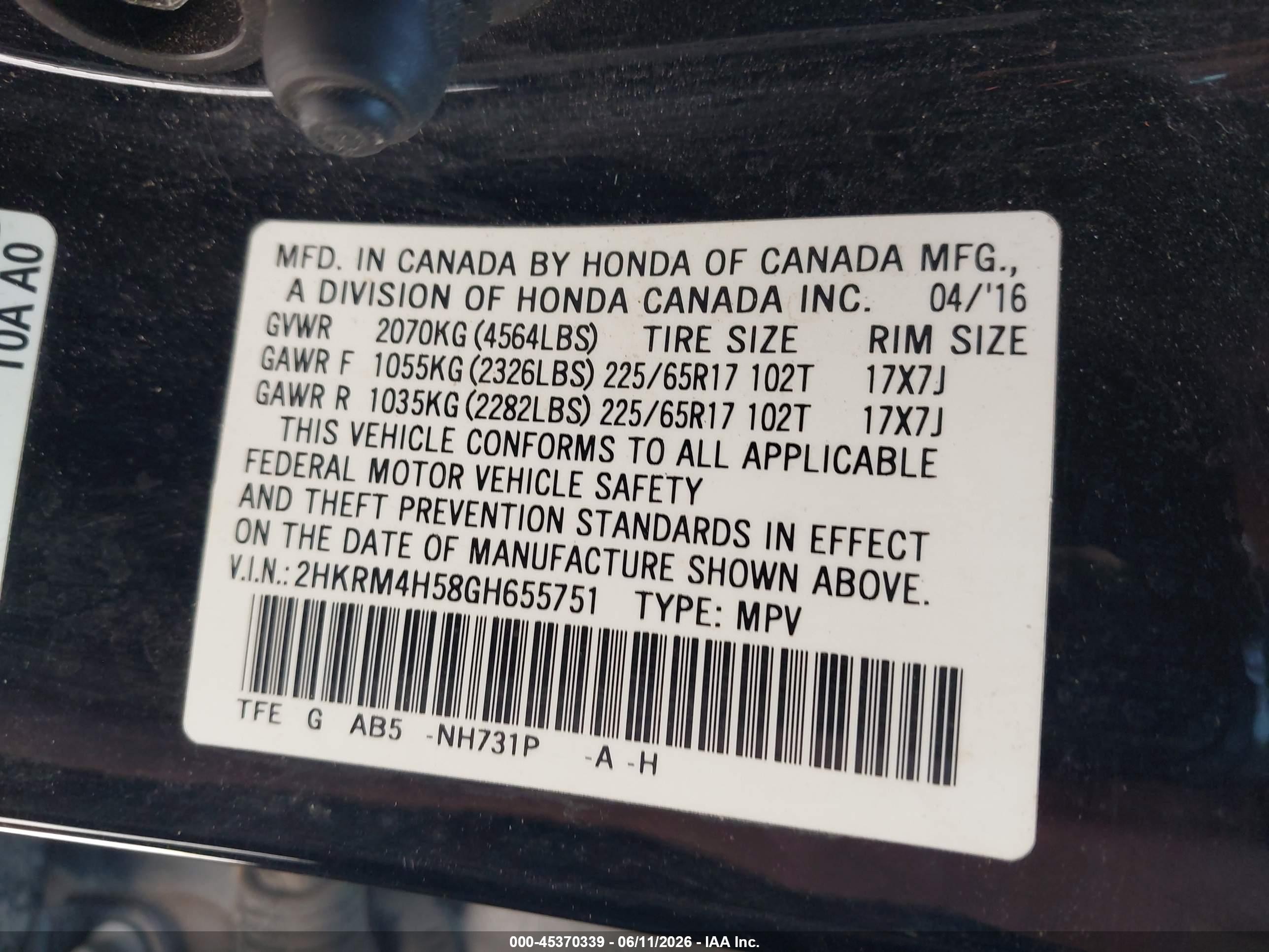 2016 Honda Cr-v Ex Black vin: 2HKRM4H58GH655751